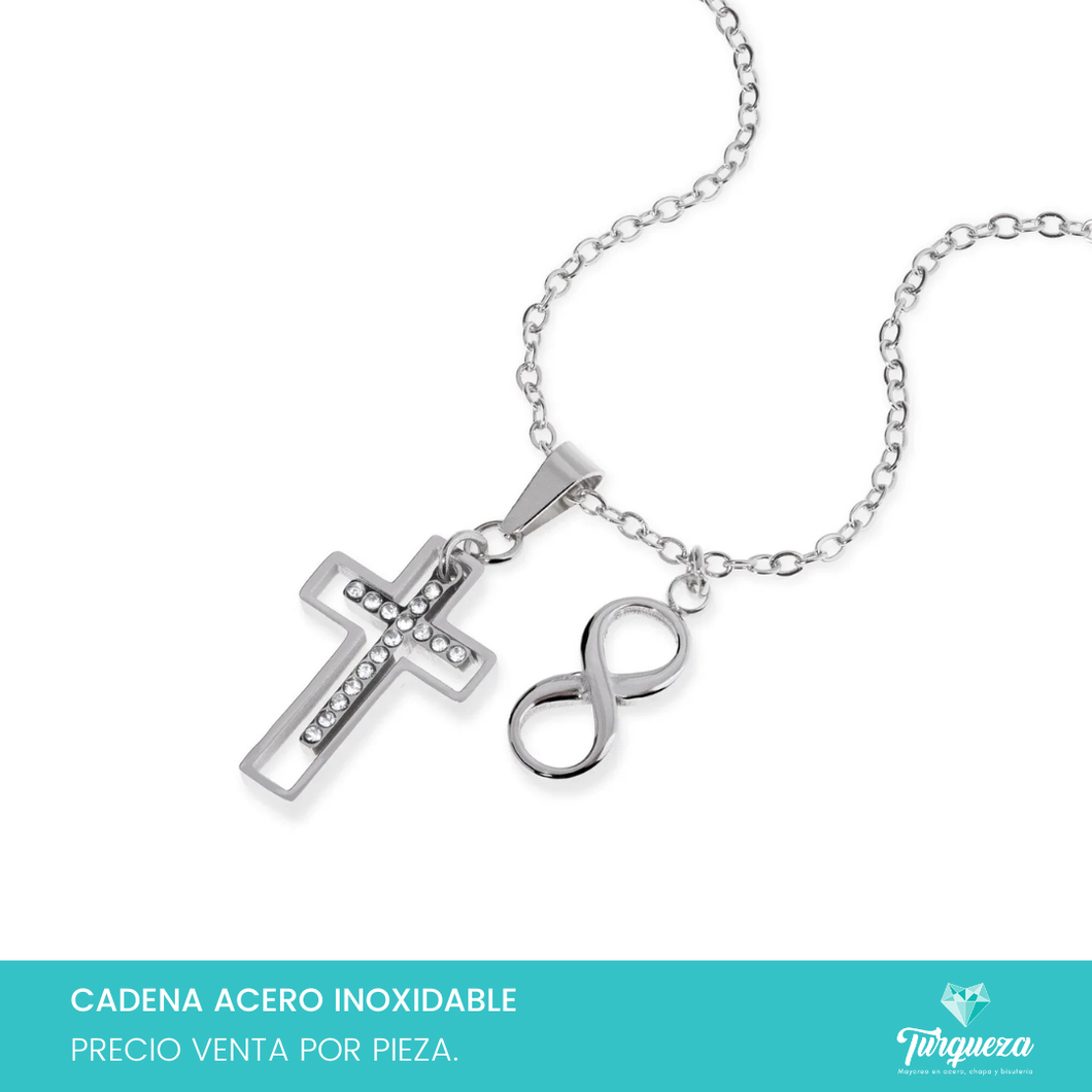 Collar Cruz Infinito Plateado Acero Inoxidable