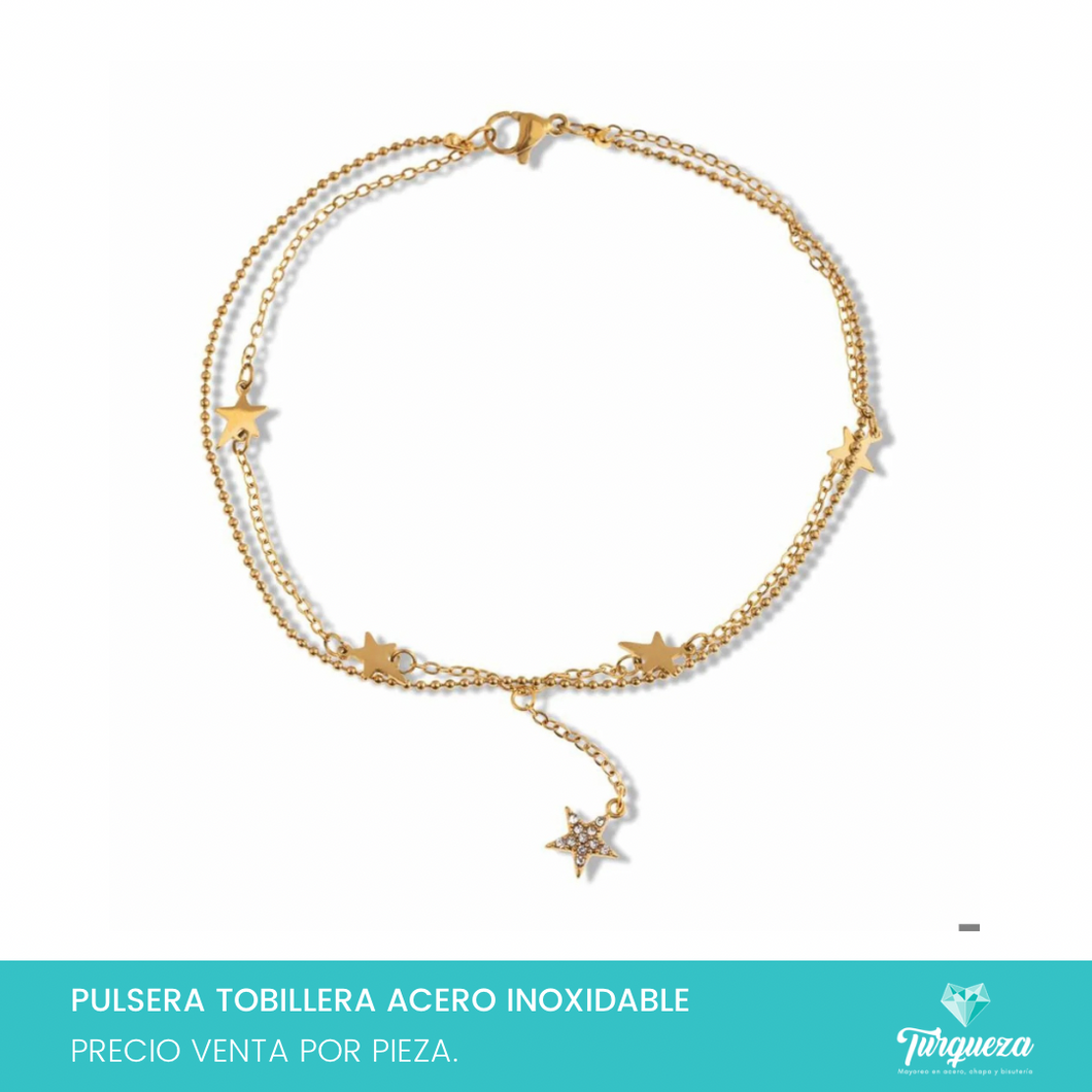 Pulsera Tobillera Estrellas Dorado Acero Inoxidable