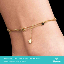 Cargar imagen en el visor de la galería, Pulsera Tobillera Estrellas Dorado Acero Inoxidable
