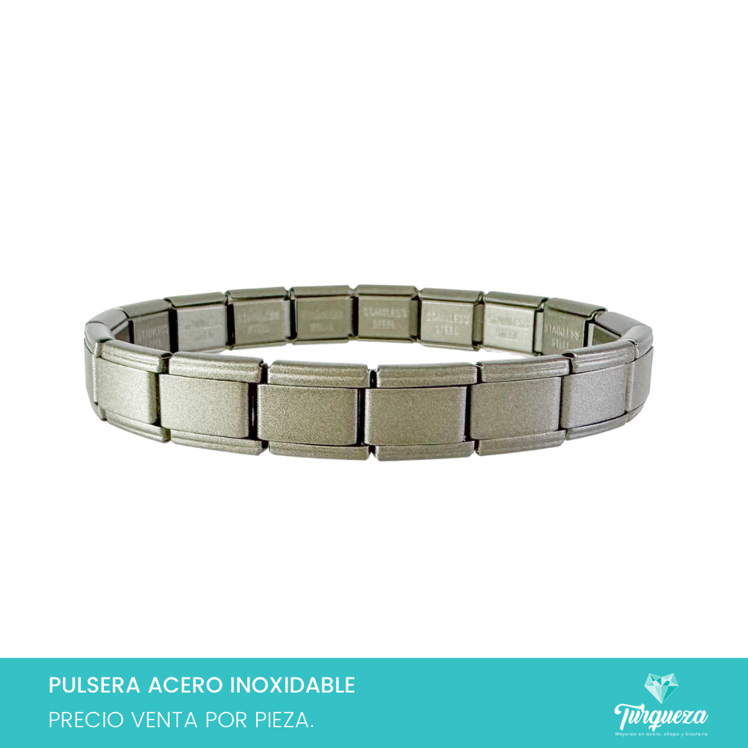 Pulsera Tipo Italiana Gris Mate (18 charms 8mm x 1cm) Acero Inoxidable