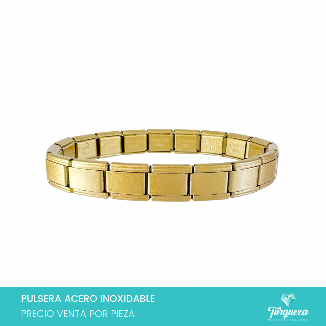 Pulsera Tipo Italiana Dorada Mate (18 charms 8mm x 1cm) Acero Inoxidable