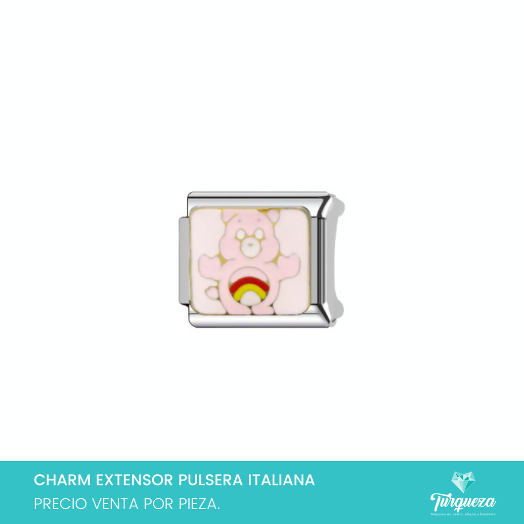 Dije Charm Osito Rosa para Pulsera Tipo Italiana Plateado Acero Inoxidable