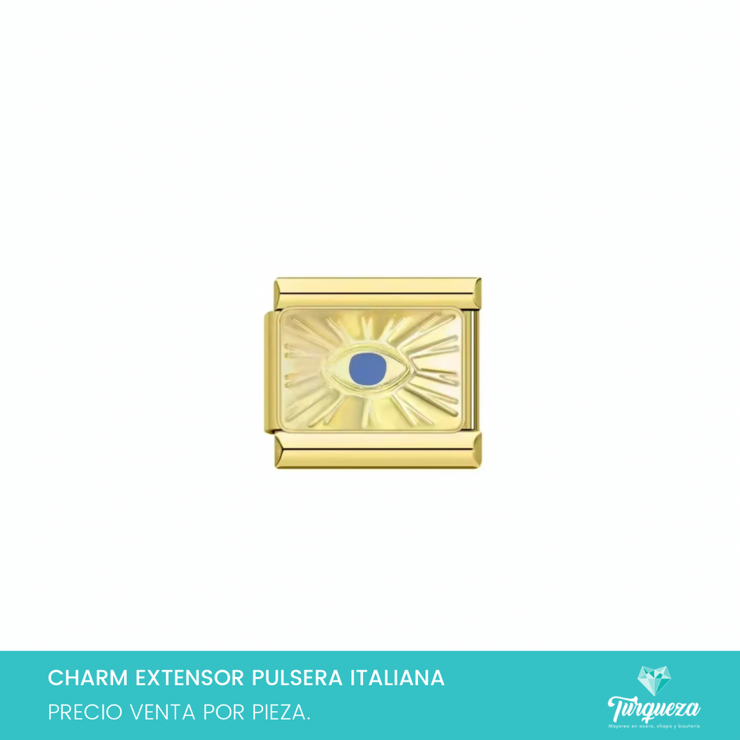 Dije Charm Ojo Destello para Pulsera Tipo Italiana Dorado Acero Inoxidable