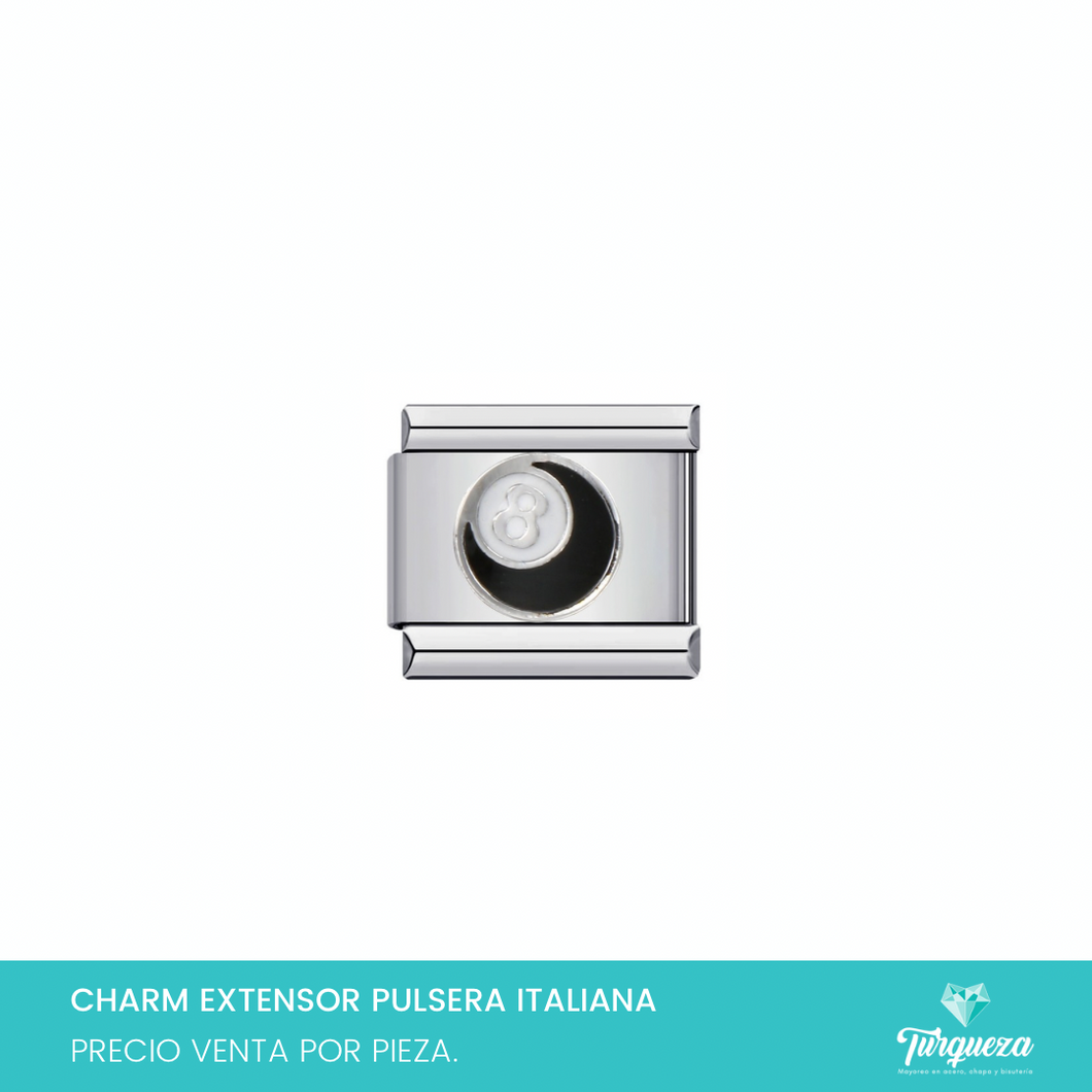 Dije Charm Bola 8 para Pulsera Tipo Italiana Plateado Acero Inoxidable