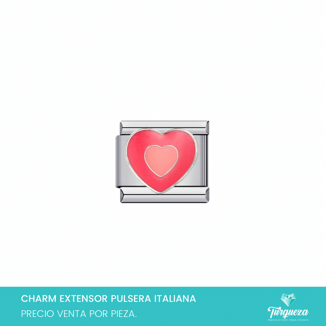 Dije Charm Corazon para Pulsera Tipo Italiana Plateado Acero Inoxidable