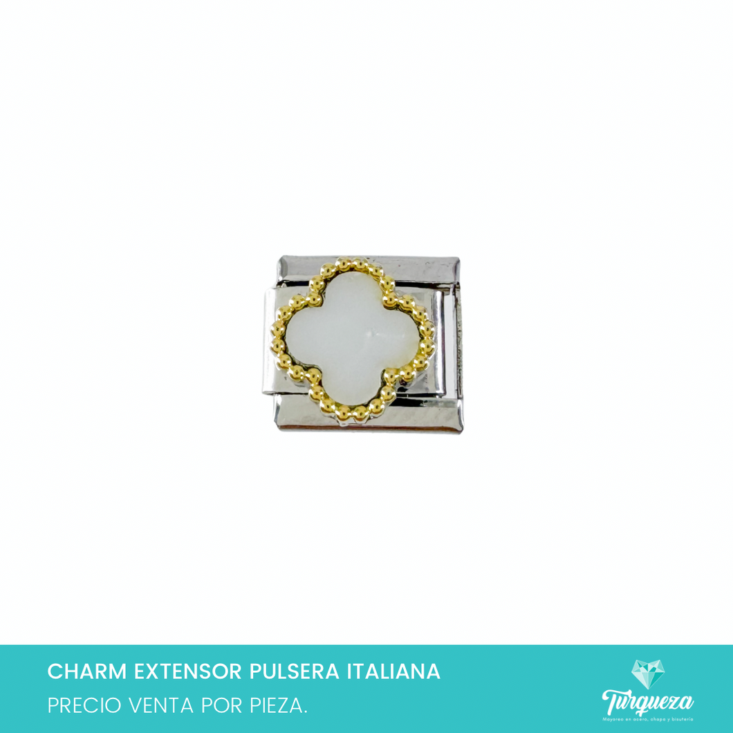 Dije Charm Trebol para Pulsera Tipo Italiana Plateado Acero Inoxidable