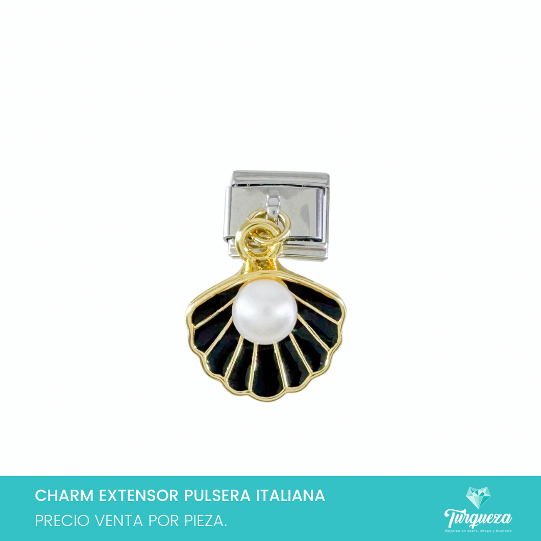 Dije Charm Concha Colgante para Pulsera Tipo Italiana Plateado Acero Inoxidableo