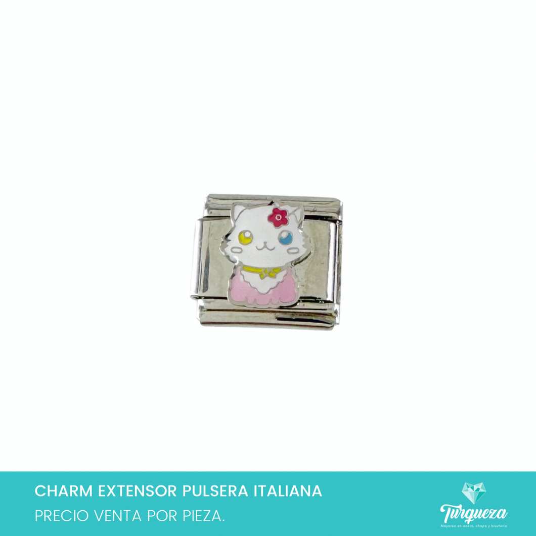 Dije Charm Gatita Caricatura para Pulsera Tipo Italiana Plateado Acero Inoxidable