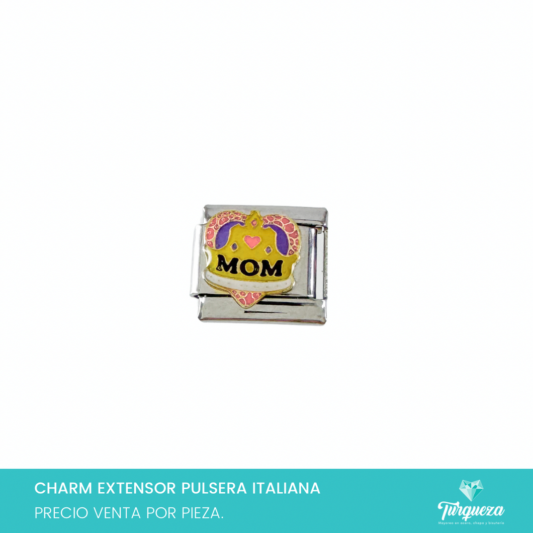 Dije Charm Corazon Mom para Pulsera Tipo Italiana Plateado Acero Inoxidableo