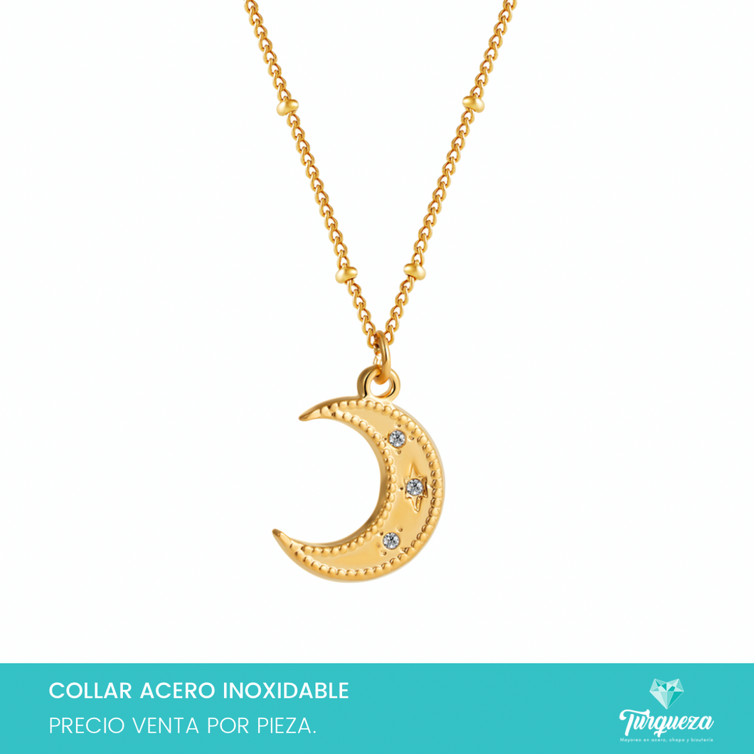 Collar Luna Dorado Acero Inoxidable