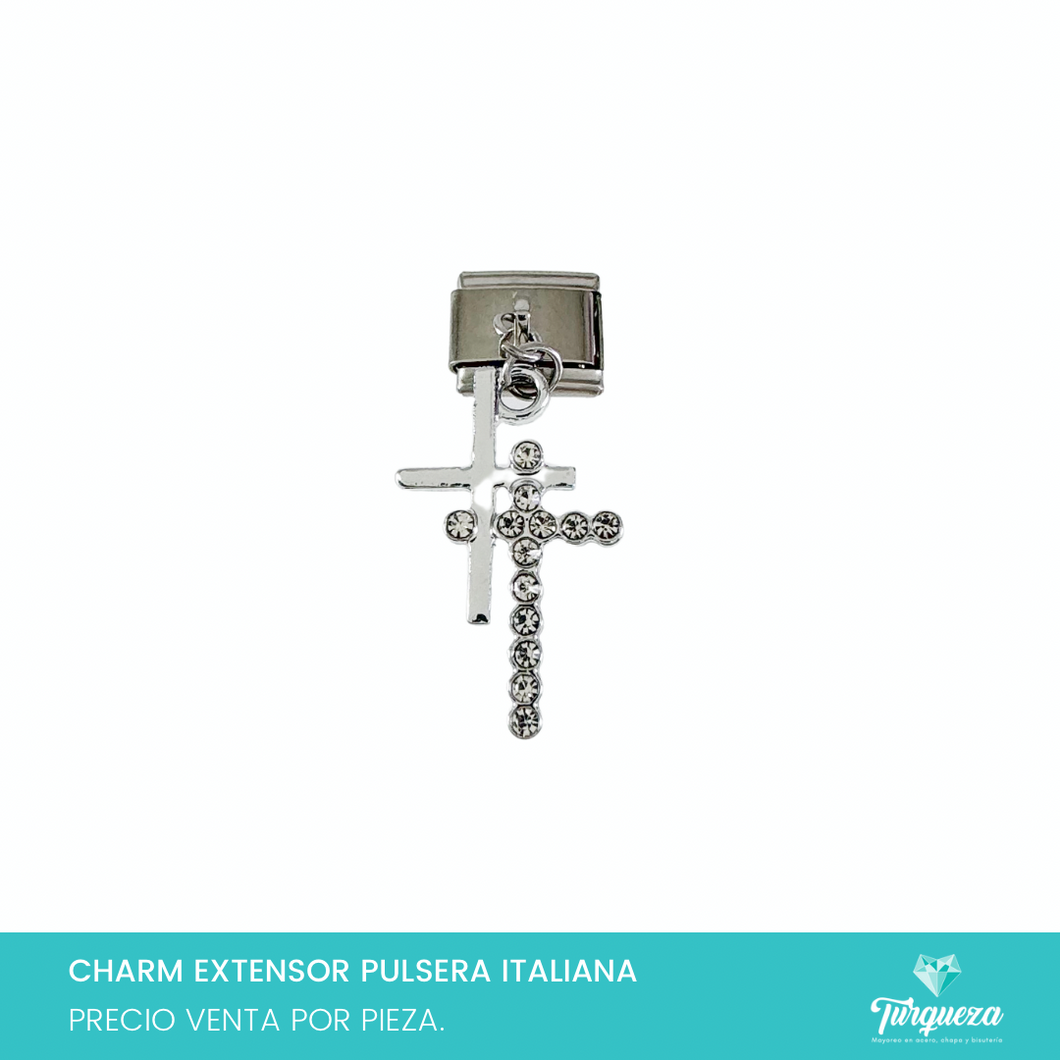 Dije Charm Cruz Colgante para Pulsera Tipo Italiana Plateado Acero Inoxidableo