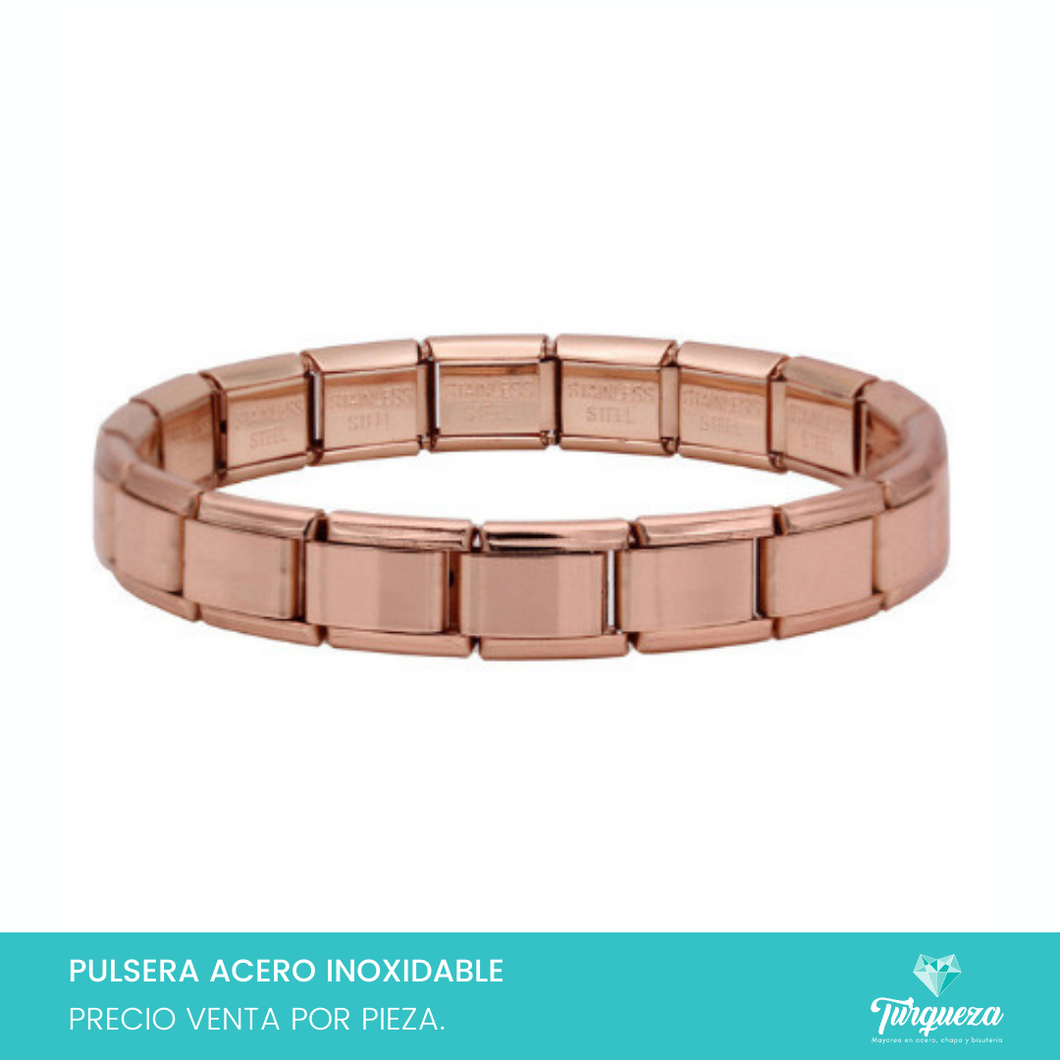 Pulsera Tipo Italiana Rose Gold (18 charms 8mm x 1cm) Acero Inoxidable