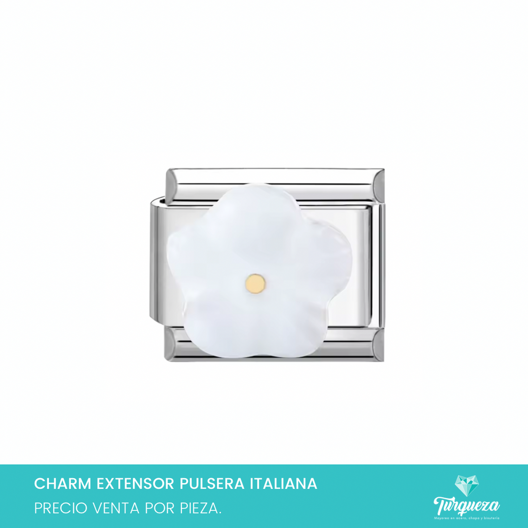 Dije Charm Flor Blanca para Pulsera Tipo Italiana Acero Inoxidable