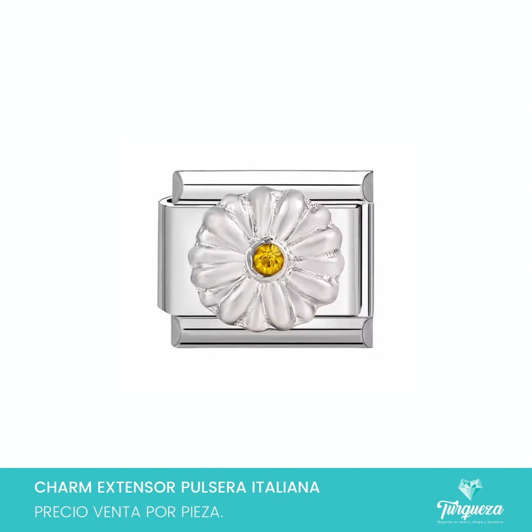 Dije Charm Flor para Pulsera Tipo Italiana Plateado Acero Inoxidableo
