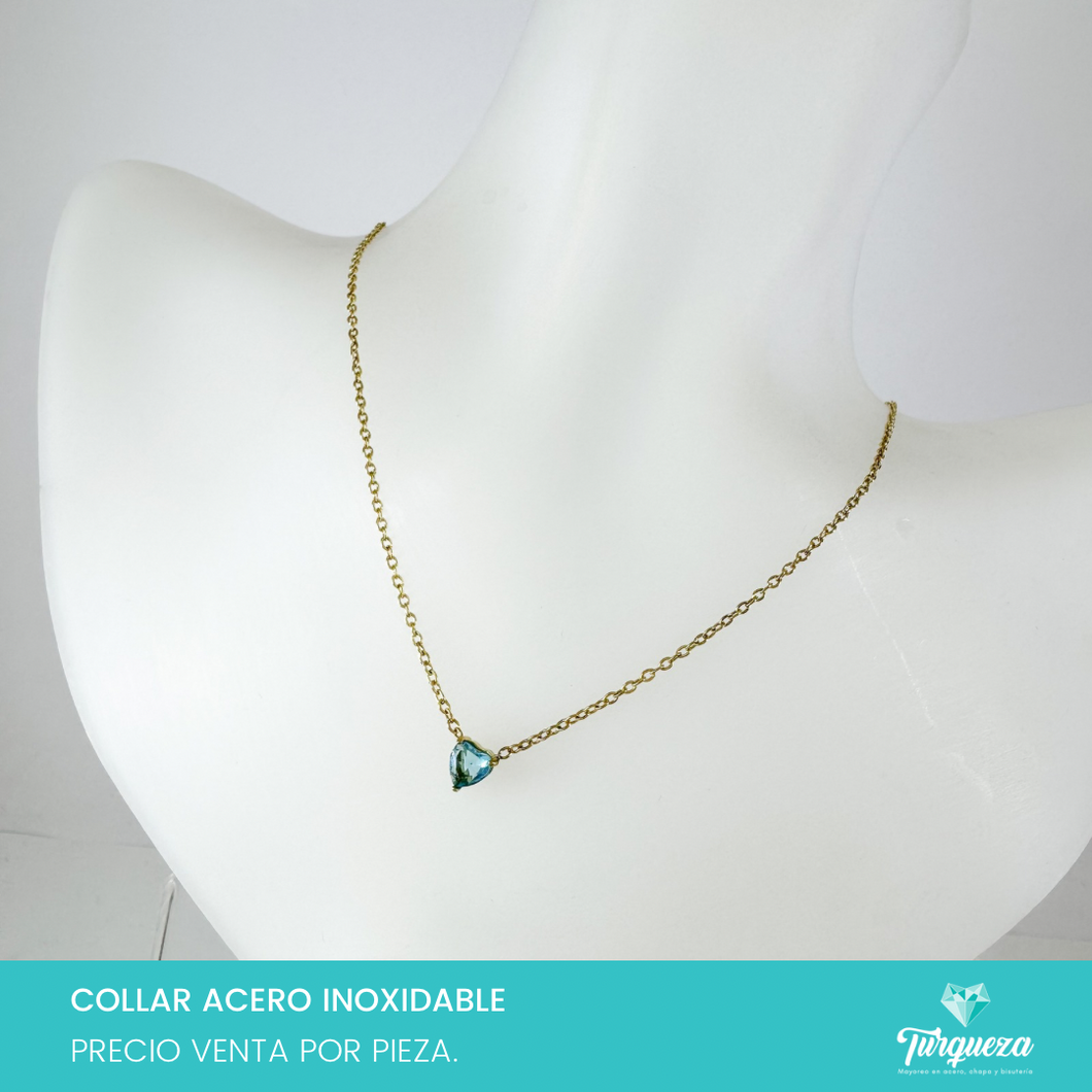 Collar Corazon Zirconia Azul Acero Inoxidable