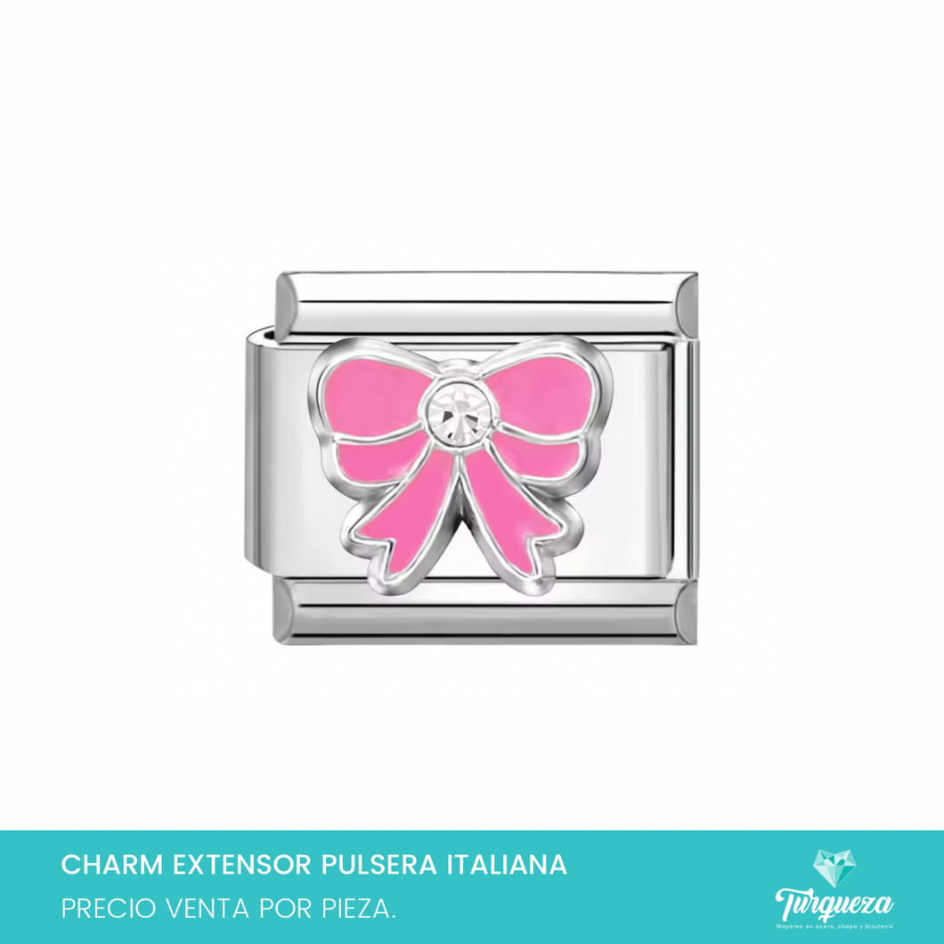 Dije Charm Moño Zirconia 3D para Pulsera Tipo Italiana Acero Inoxidable