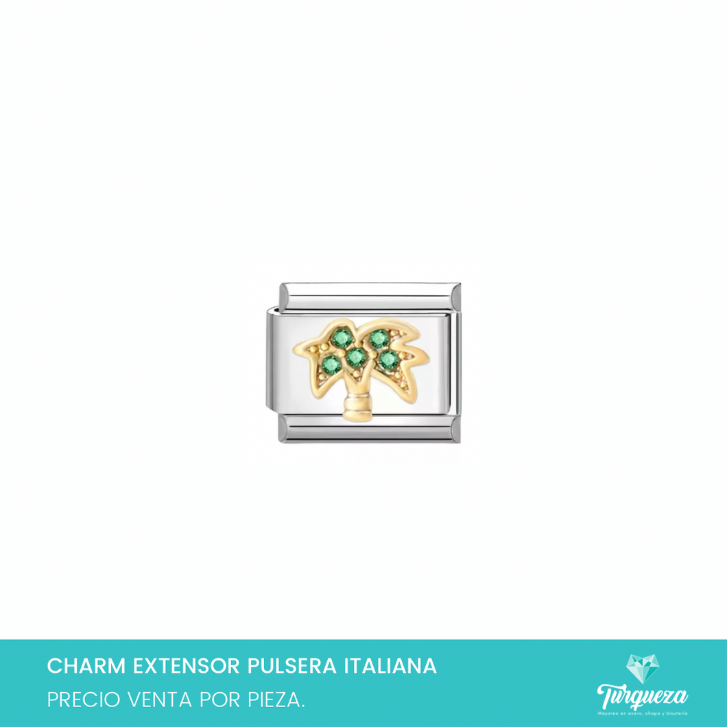 Dije Charm Palmera Zirconias para Pulsera Tipo Italiana Plateado Acero Inoxidable