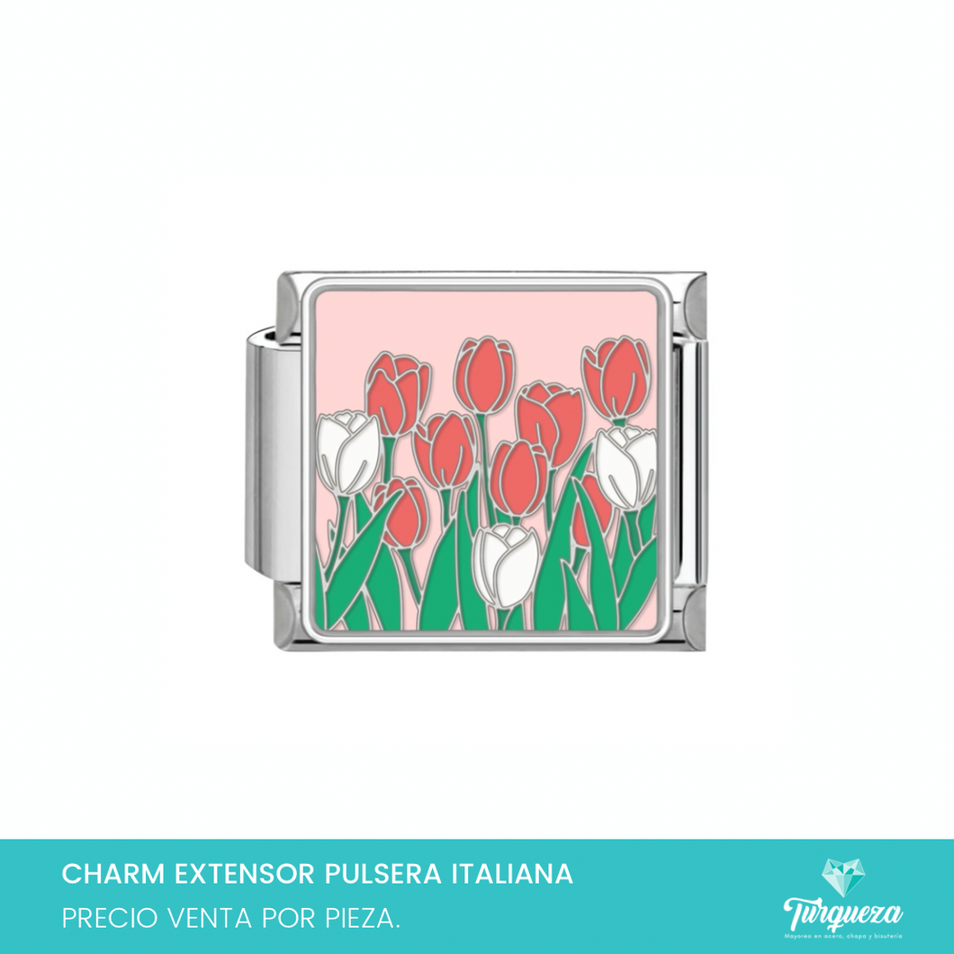 Dije Charm Flores para Pulsera Tipo Italiana Plateado Acero Inoxidable