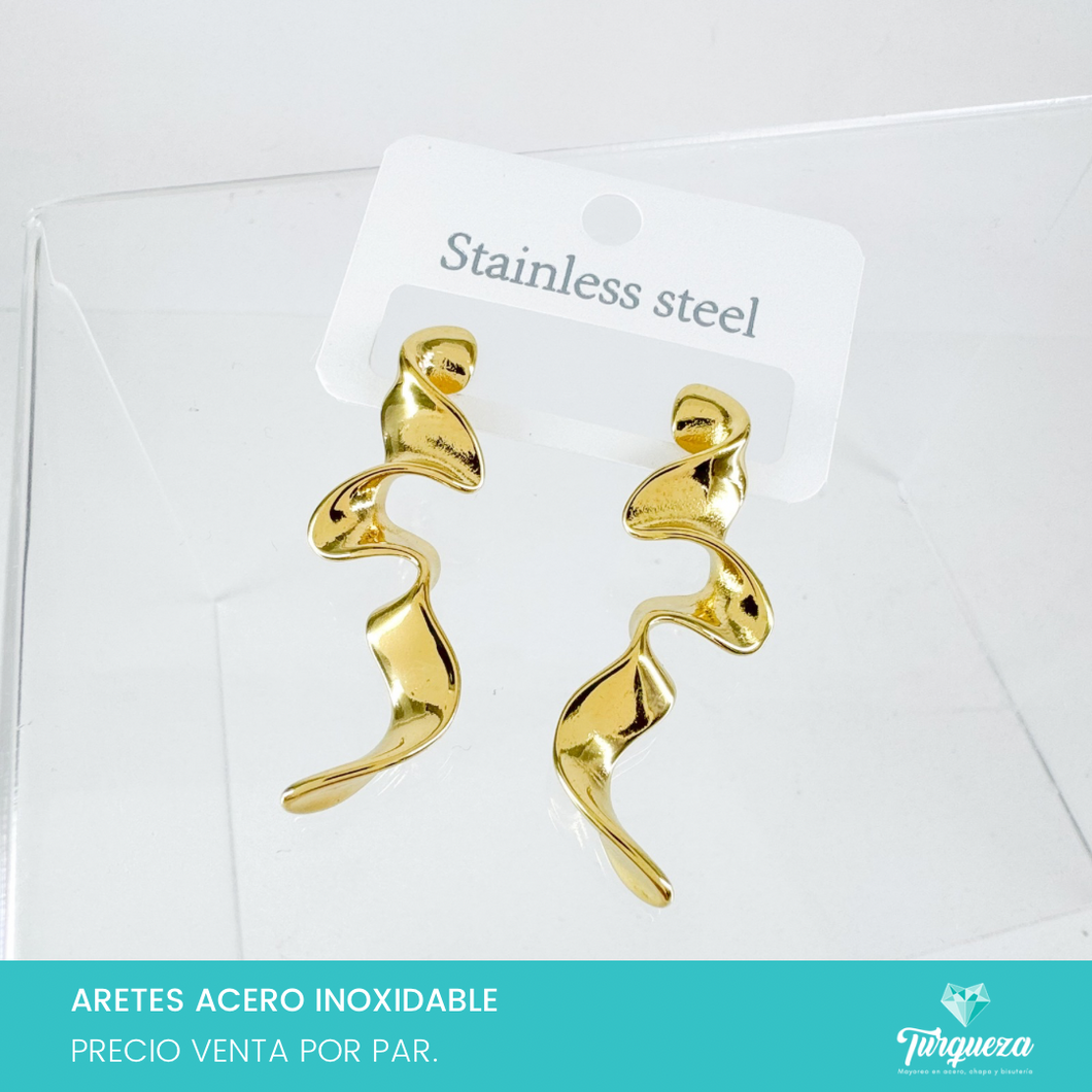 Arete Curly Dorado (4cm) Acero Inoxidable