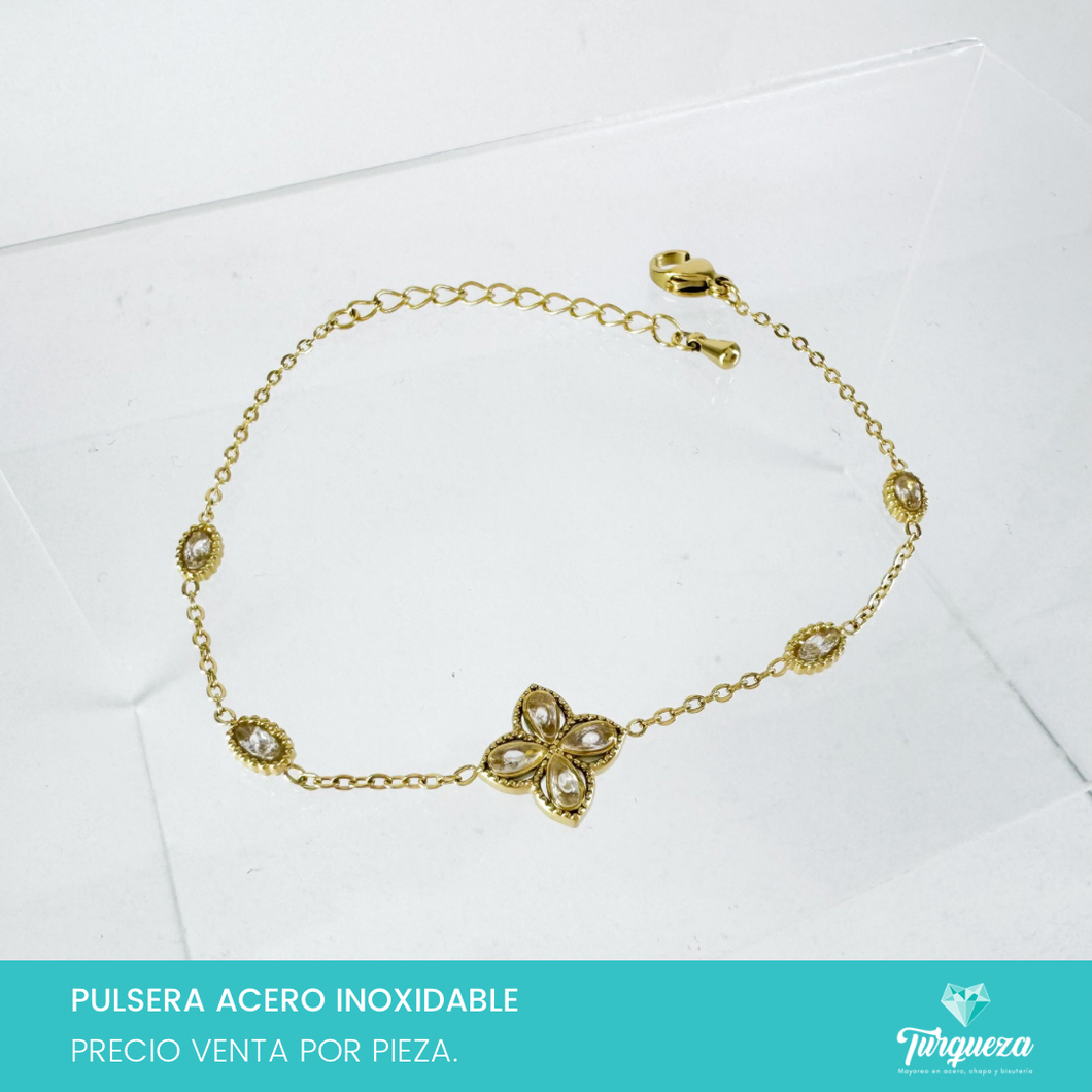 Pulsera Flor Zirconias Acero Inoxidable