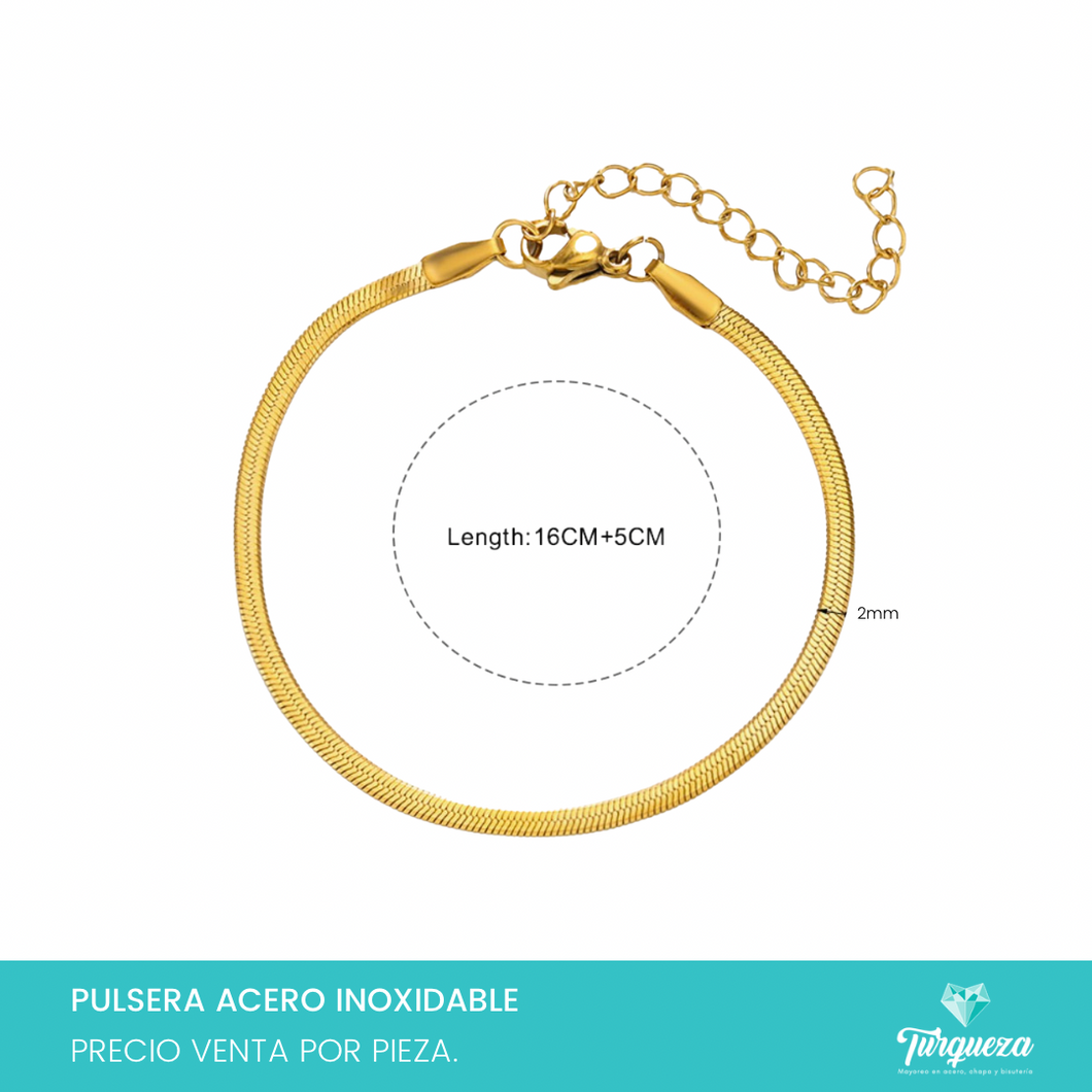 Pulsera Planchada 2mm Dorada Acero Inoxidable