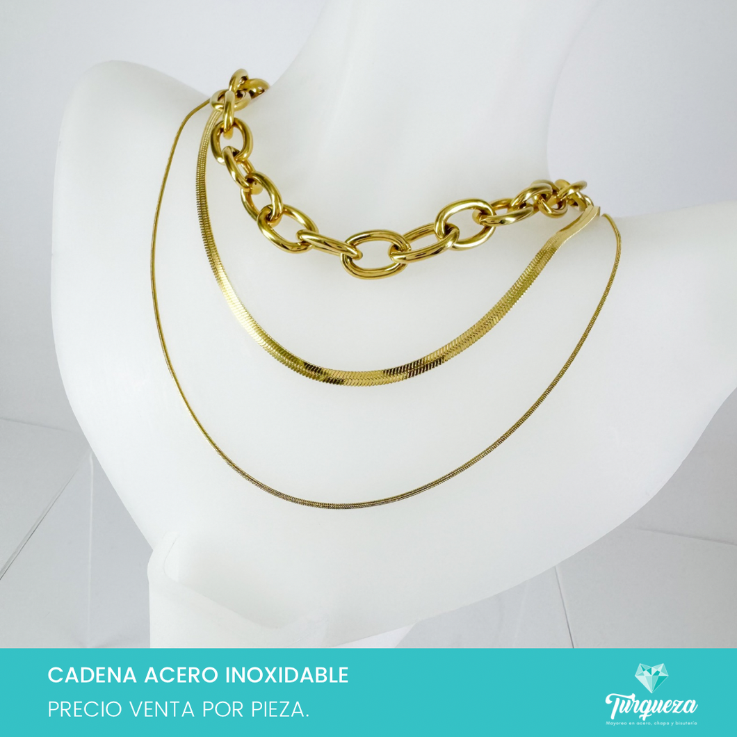 Collar Triple Chunky Dorado Acero Inoxidable
