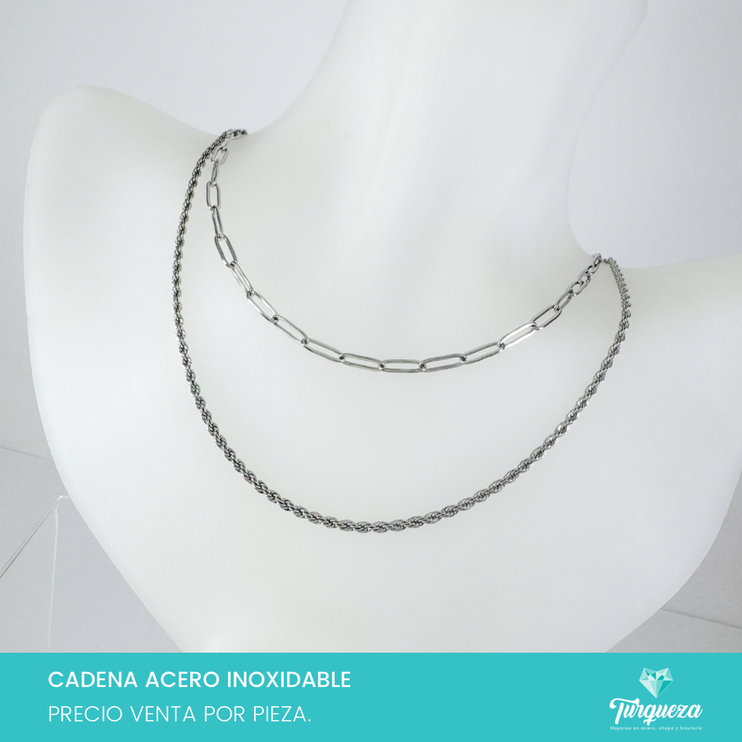 Collar Doble Torsal Plateado Acero Inoxidable