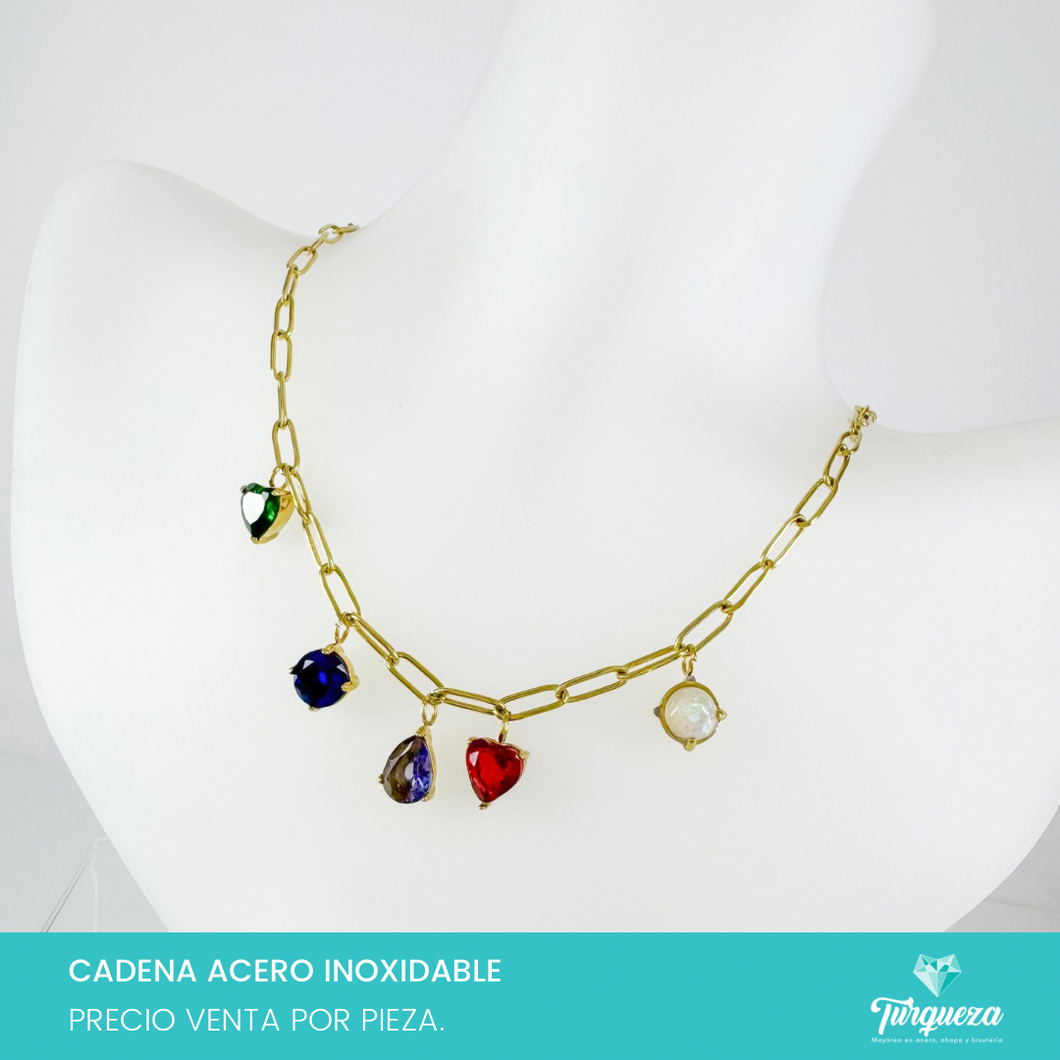 Collar Charms Piedras Dorado Acero Inoxidable