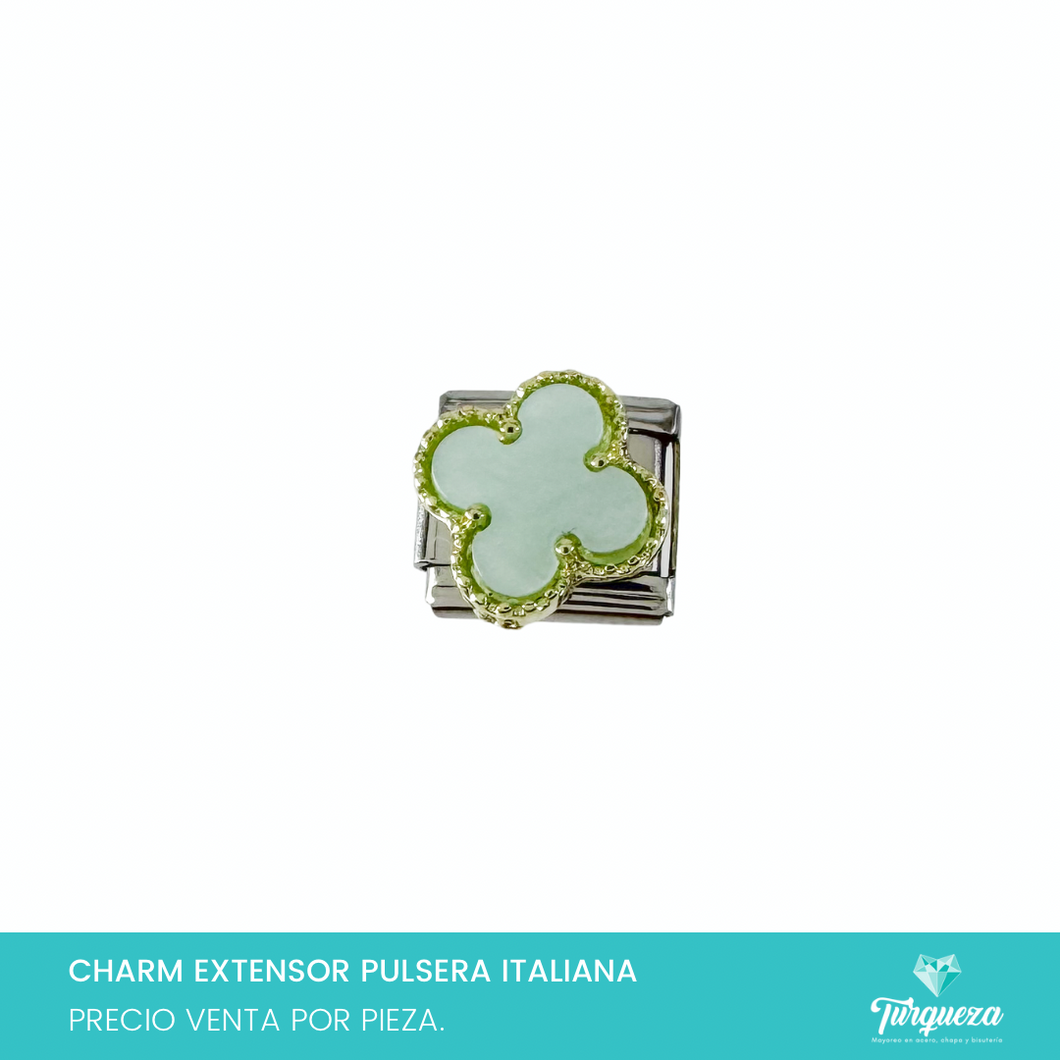 Dije Charm Trebol para Pulsera Tipo Italiana Plateado Acero Inoxidable