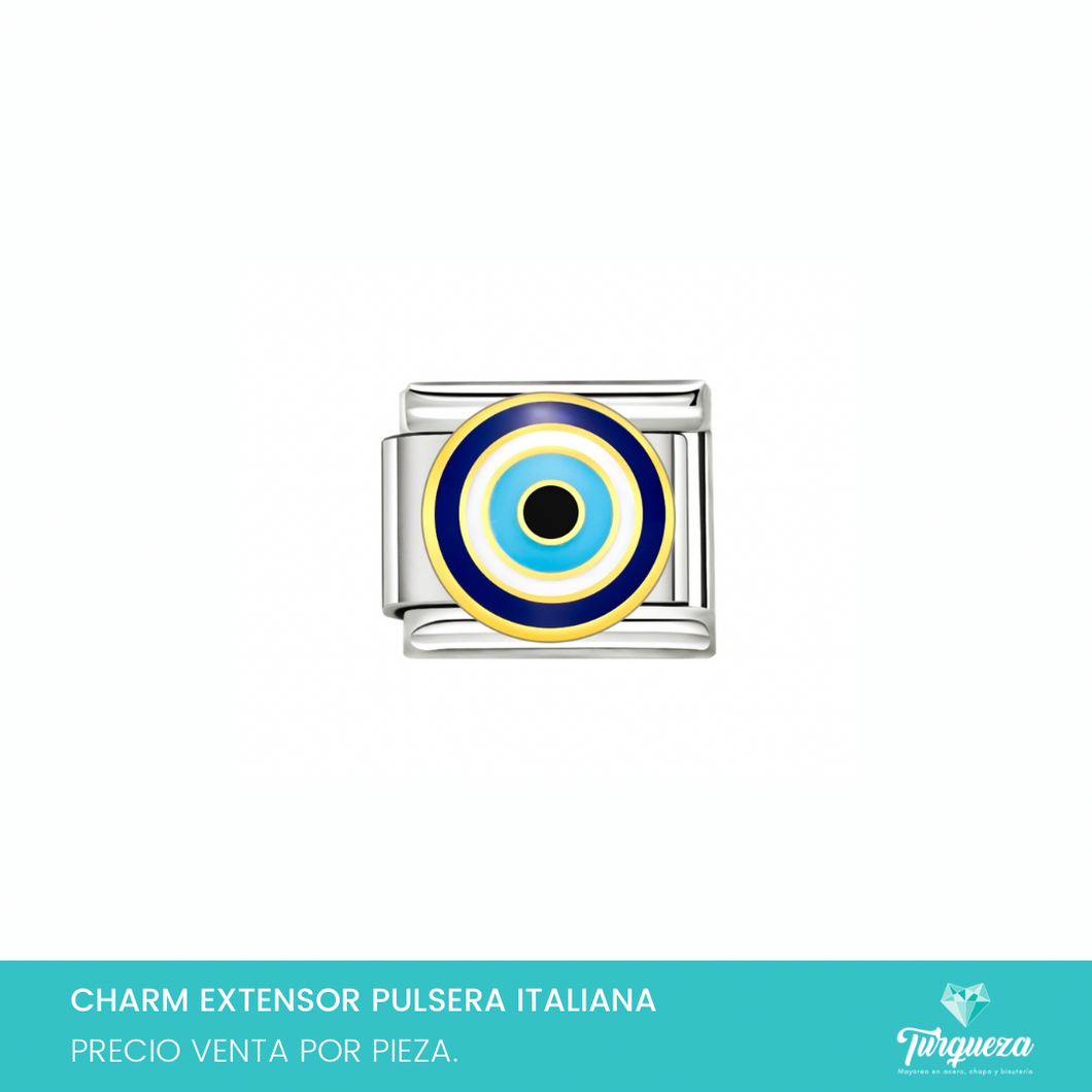 Dije Charm Ojo Plano para Pulsera Tipo Italiana Plateado Acero Inoxidable