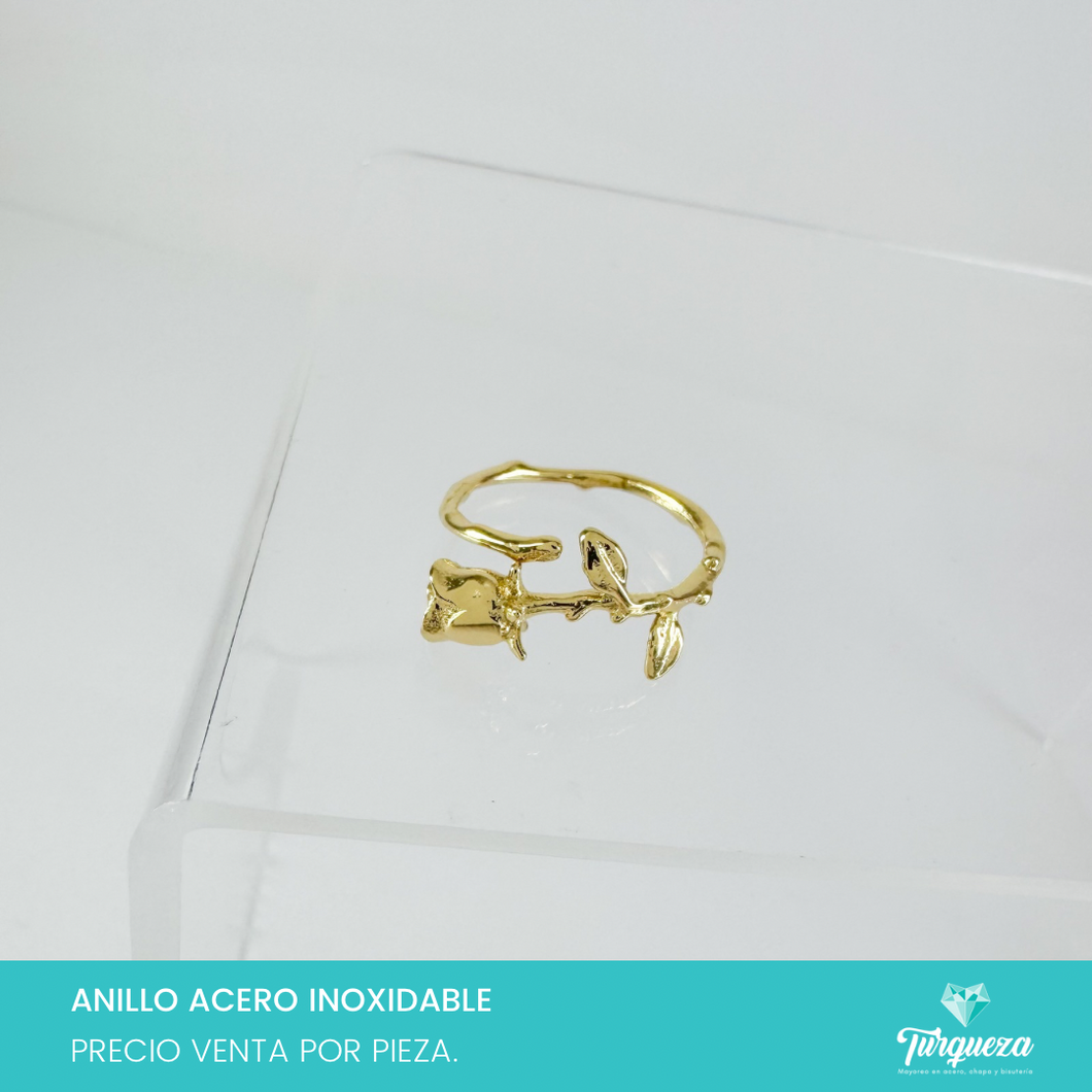 Anillo Flor Ajustable Dorado Acero Inoxidable