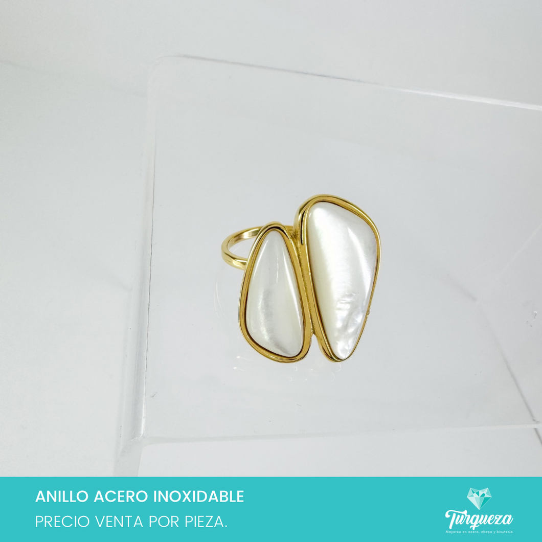 Anillo Piedra Ajustable Dorado Acero Inoxidable