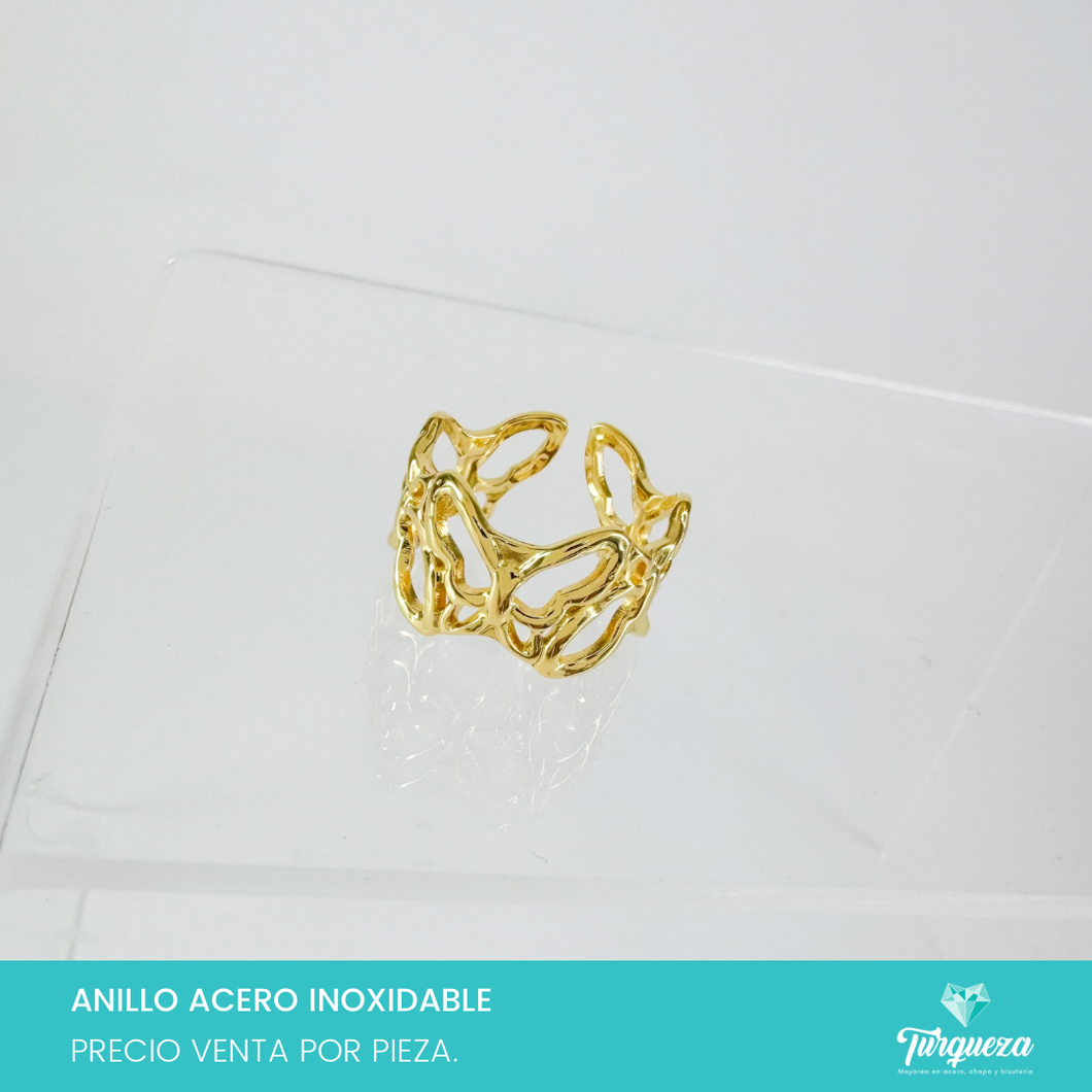 Anillo Mariposas Ajustable Dorado Acero Inoxidabler