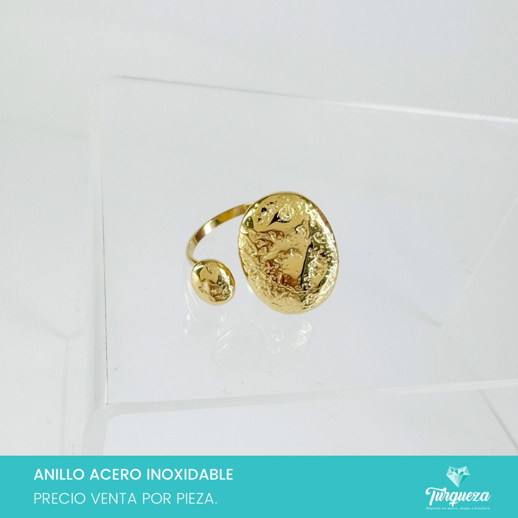 Anillo Oval Ajustable Dorado Acero Inoxidable