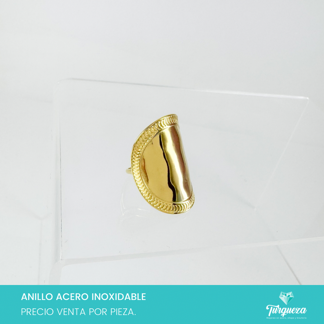 Anillo Placa Ajustable Dorado Acero Inoxidable