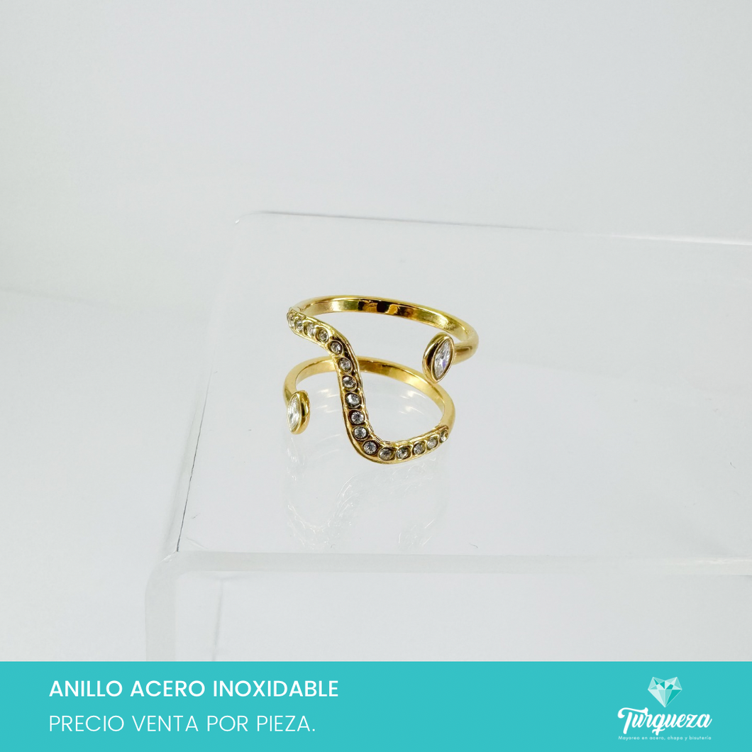 Anillo Zirconias Ajustable Dorado Acero Inoxidable