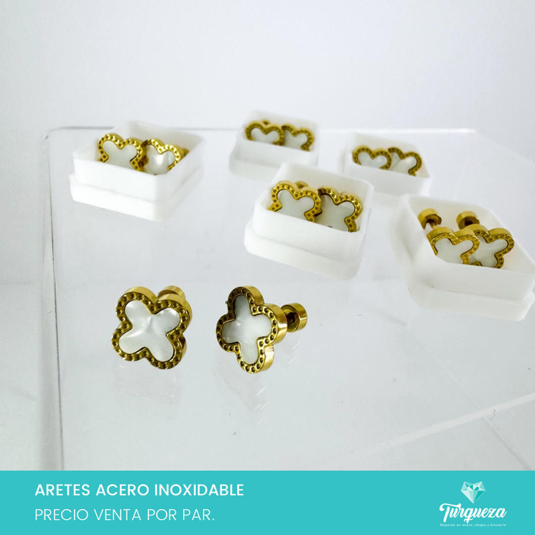 Arete Broquel Dupe Flor VC Paq 6 Pares Dorado Acero Inoxidable