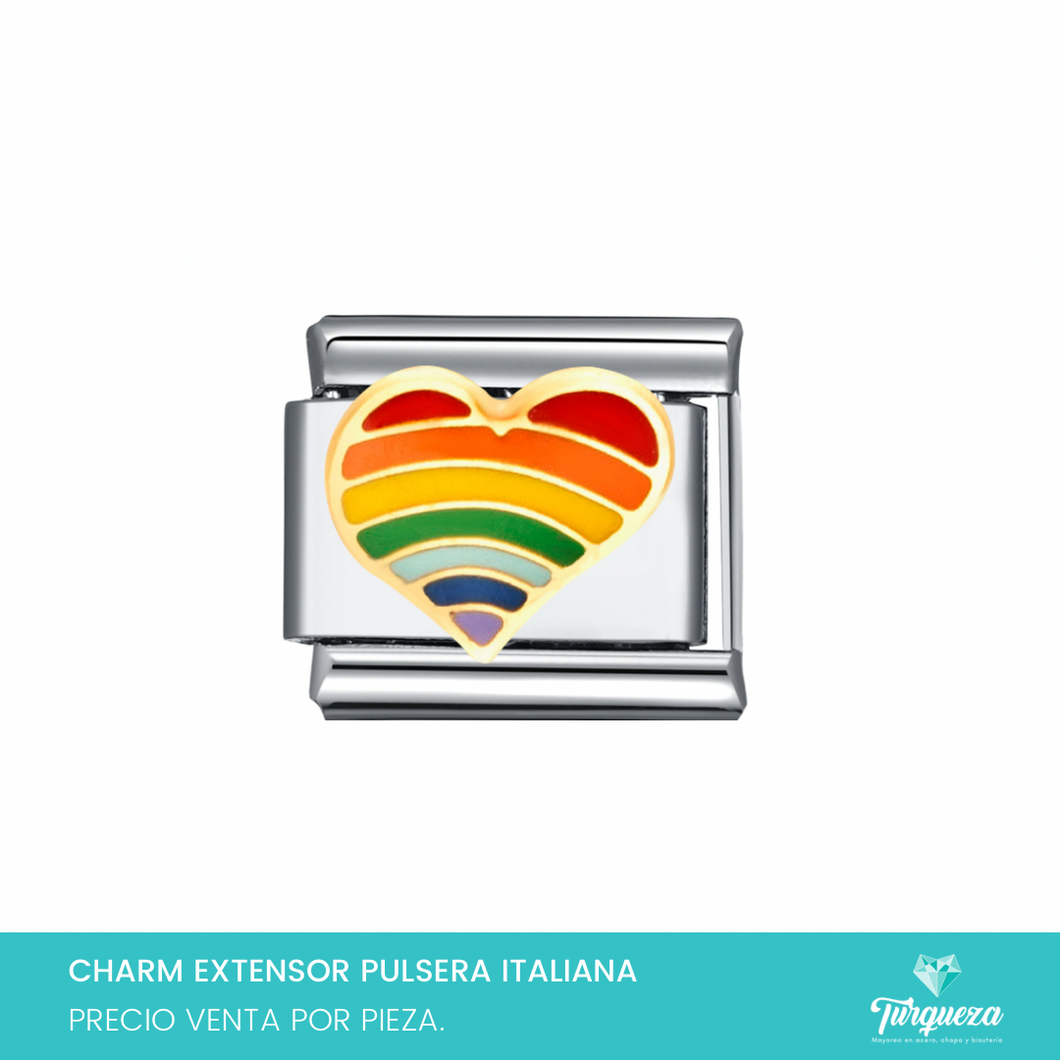 Dije Charm Corazon Arcoiris para Pulsera Tipo Italiana Acero Inoxidable