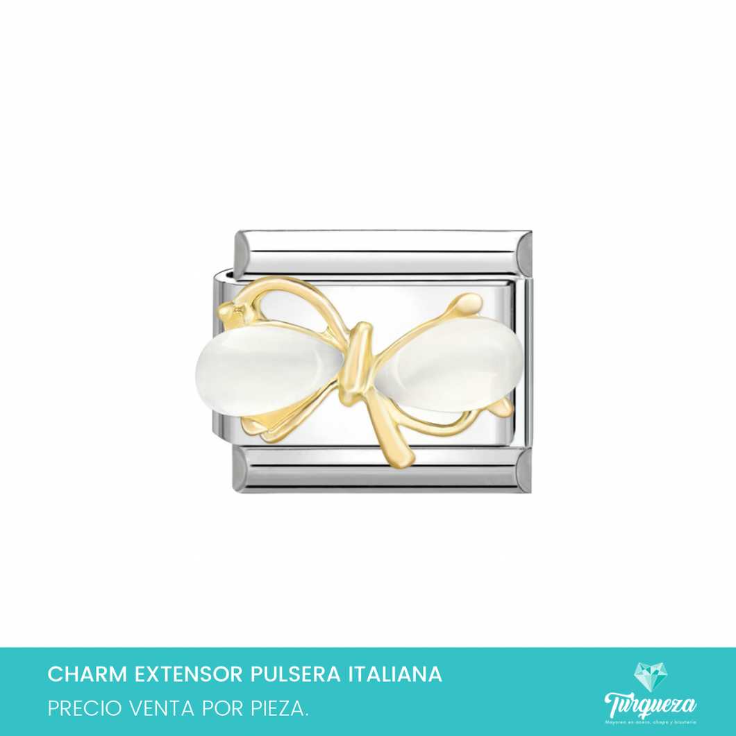 Dije Charm Moño para Pulsera Tipo Italiana Plateado Acero Inoxidable