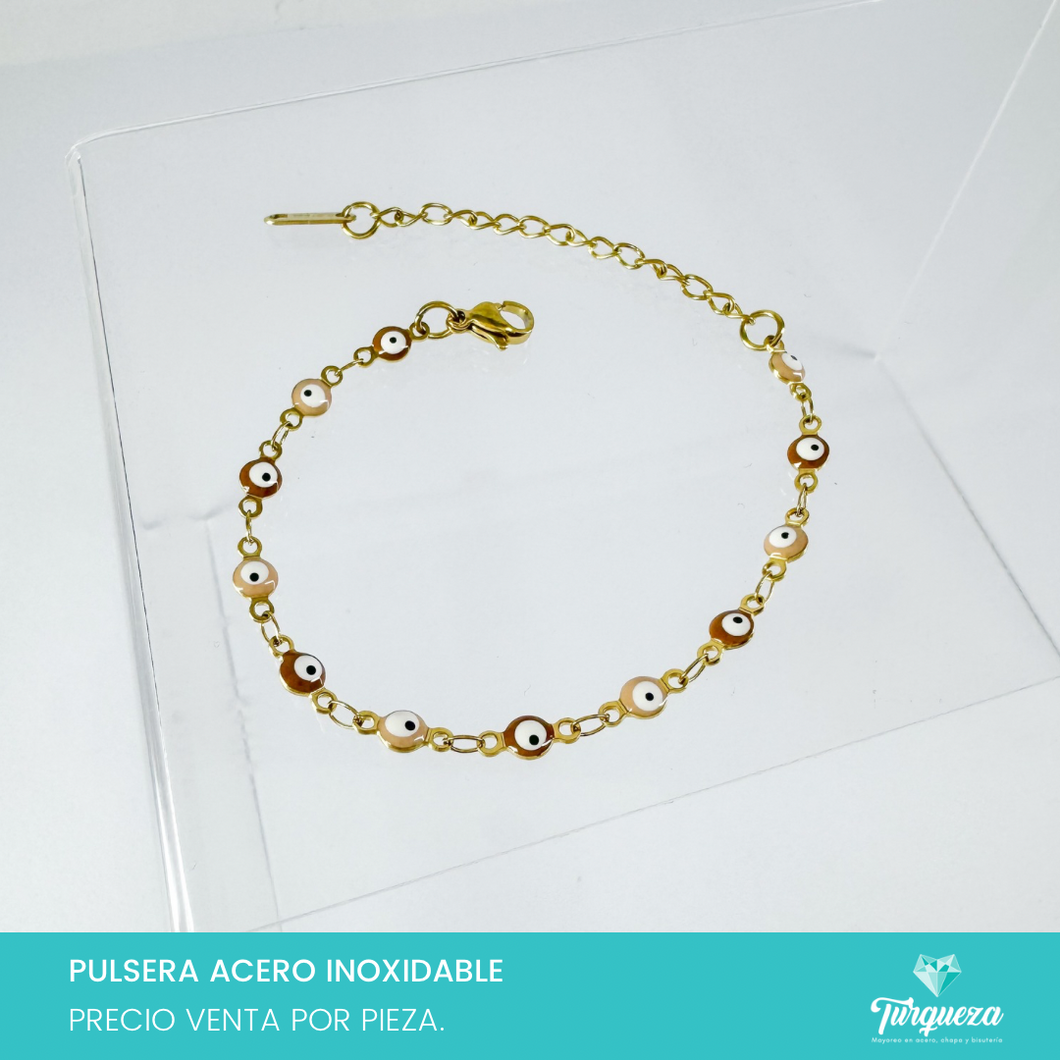 Pulsera Ojo Turco Café Dorado (18cm-4mm) Acero Inoxidable