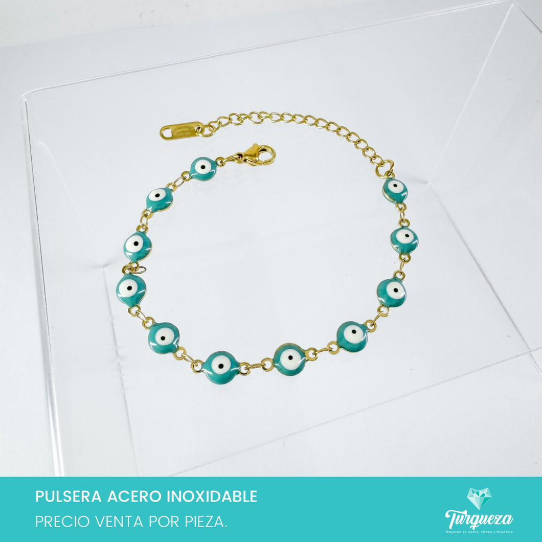 Pulsera Ojo Turco Turqueza Dorado (18cm-6mm) Acero Inoxidable