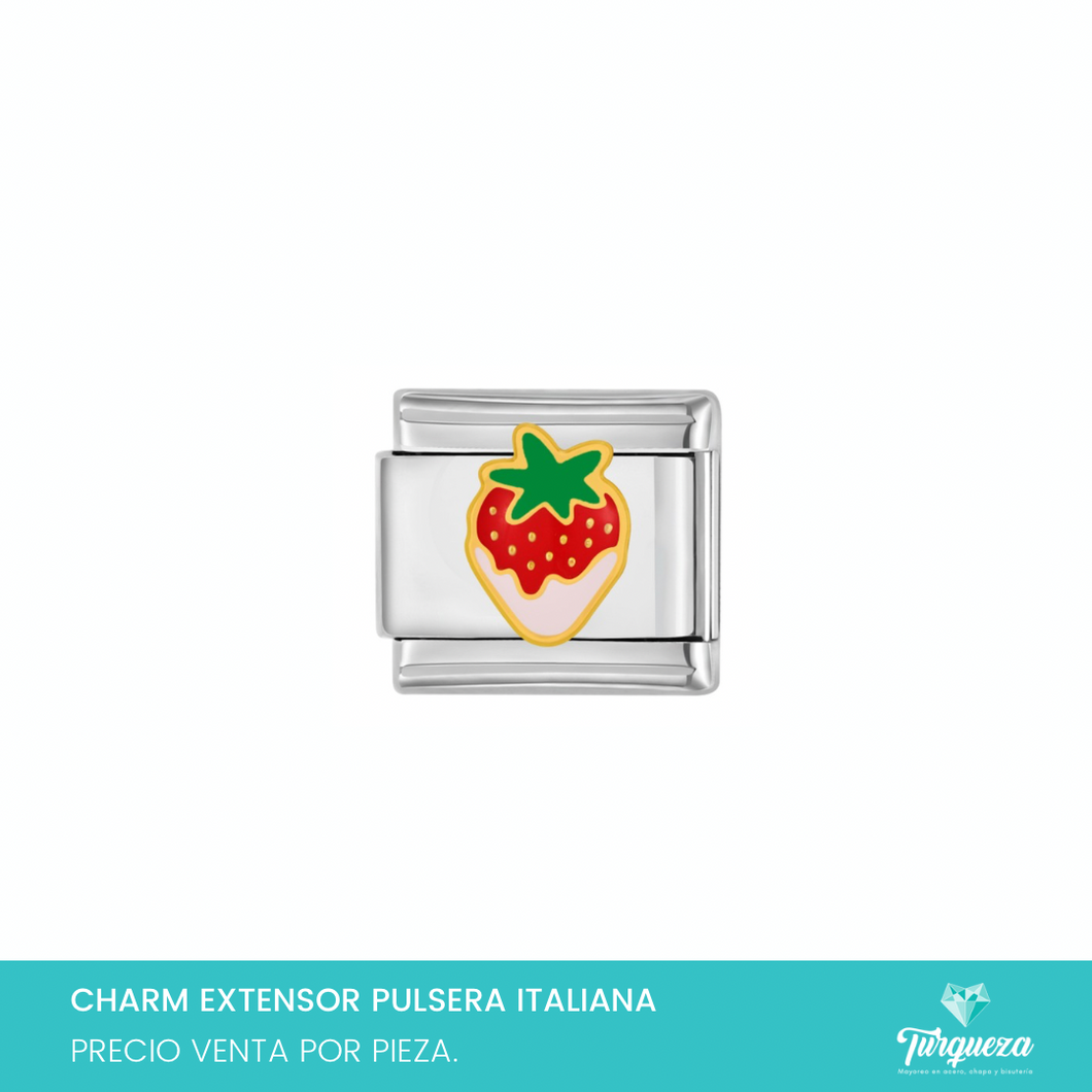 Dije Charm Fresa para Pulsera Tipo Italiana Plateado Acero Inoxidable