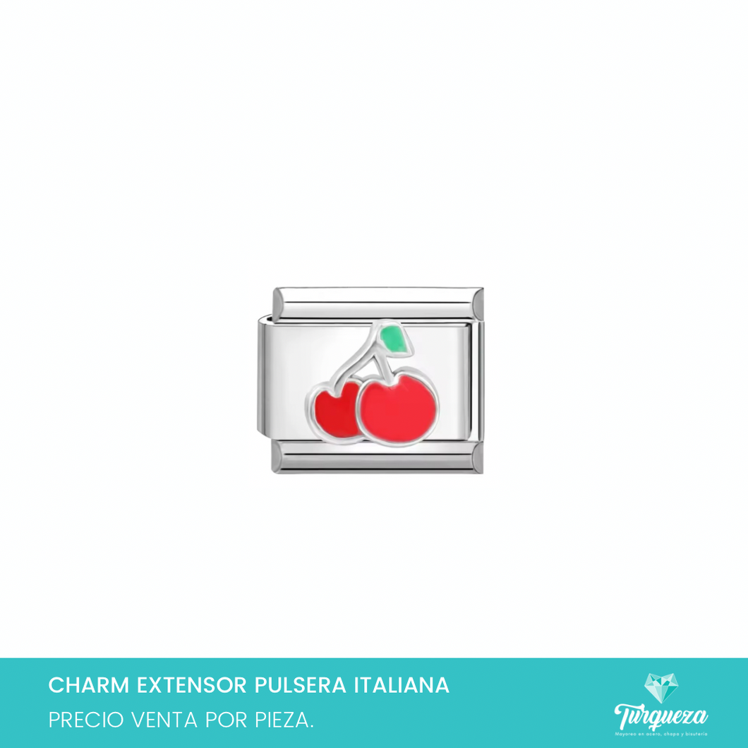 Dije Charm Cerezas para Pulsera Tipo Italiana Plateado Acero Inoxidable