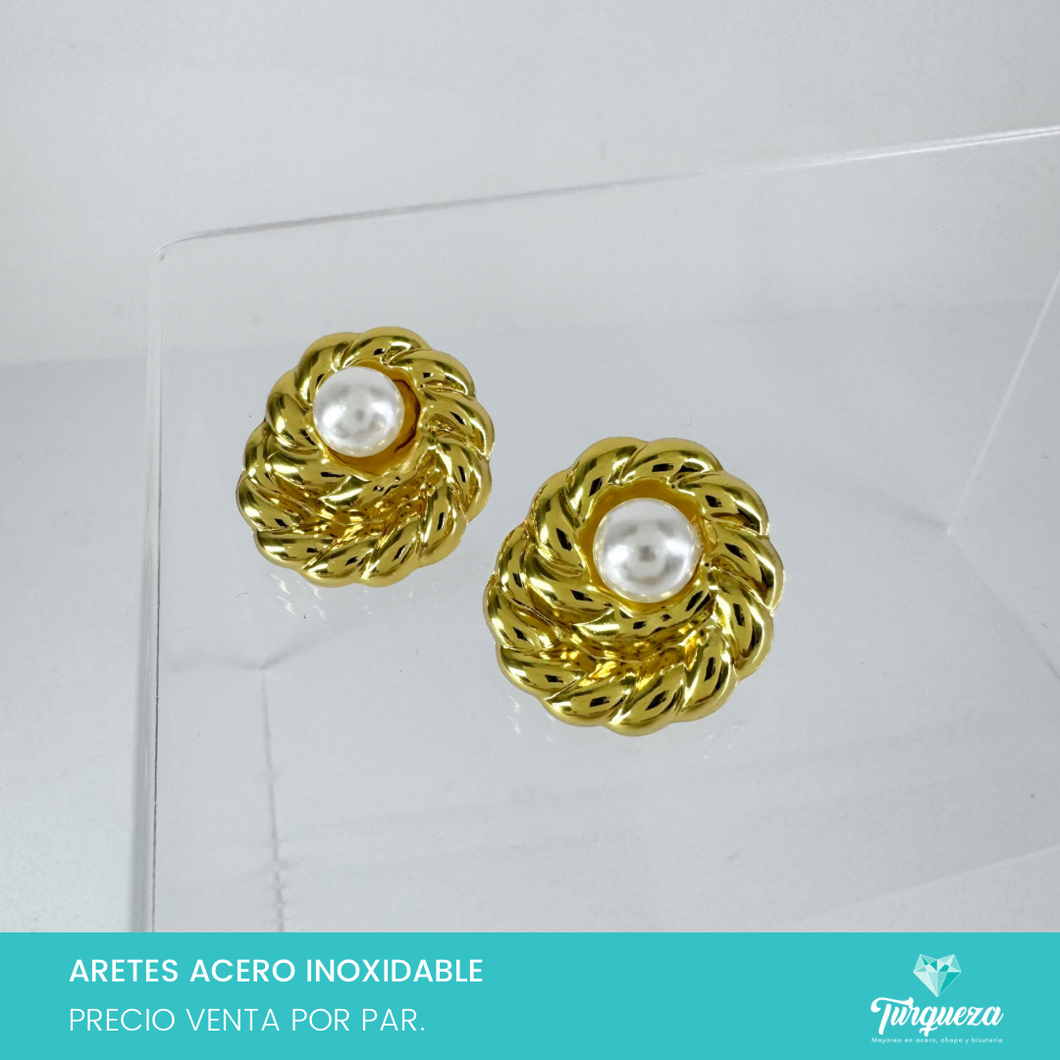 Arete Perla Dorado 2cm Acero Inoxidable
