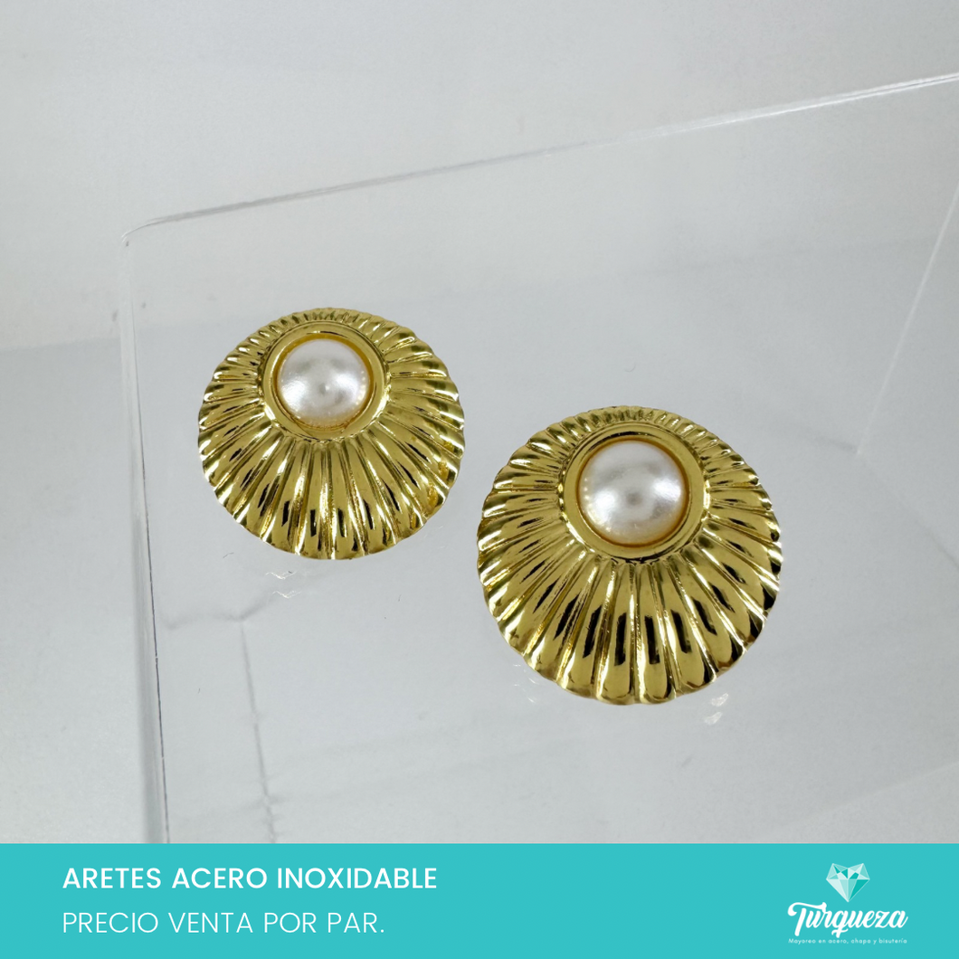 Arete Perla Dorado 2cm Acero Inoxidable