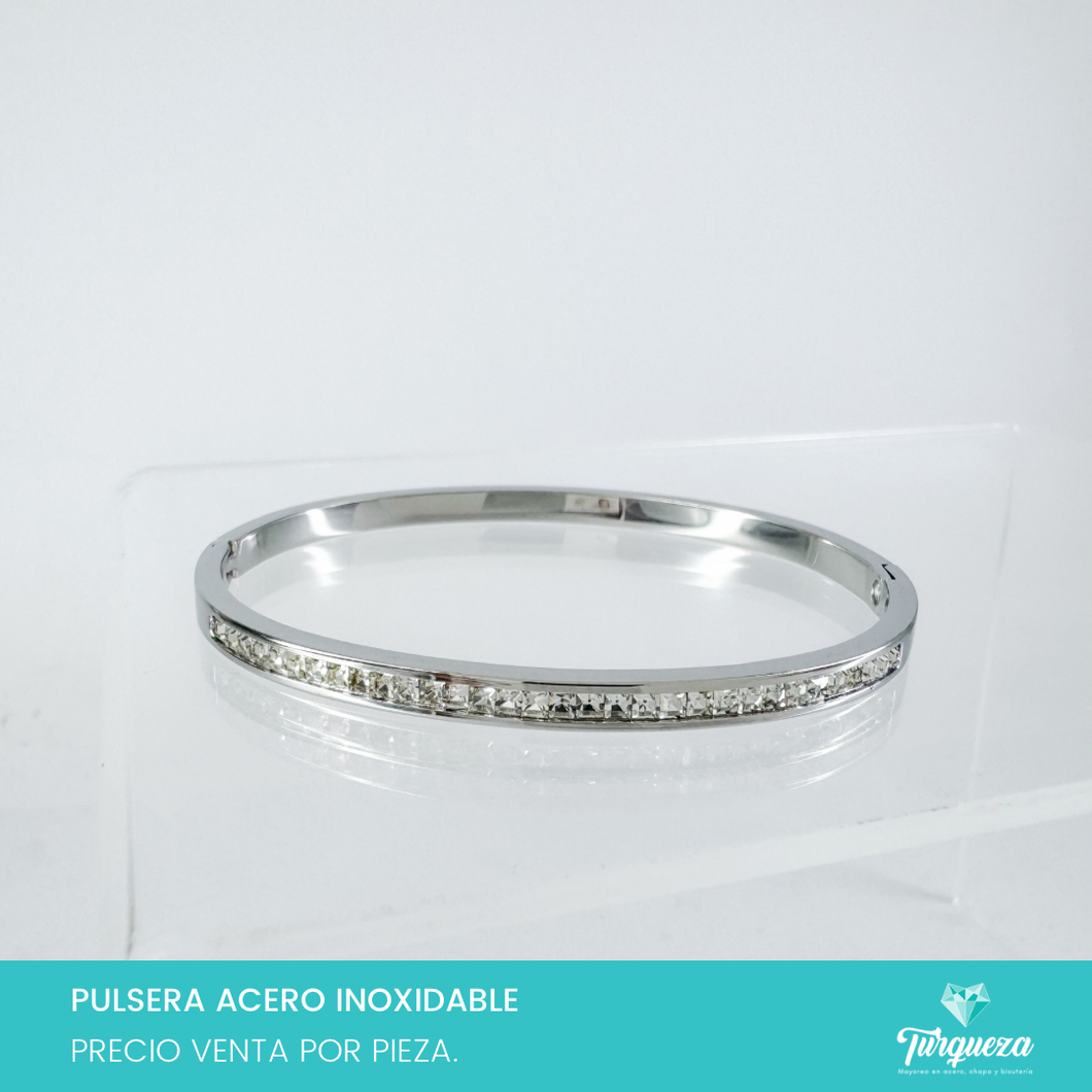 Brazalete Love Zirconias Plateado Acero Inoxidable