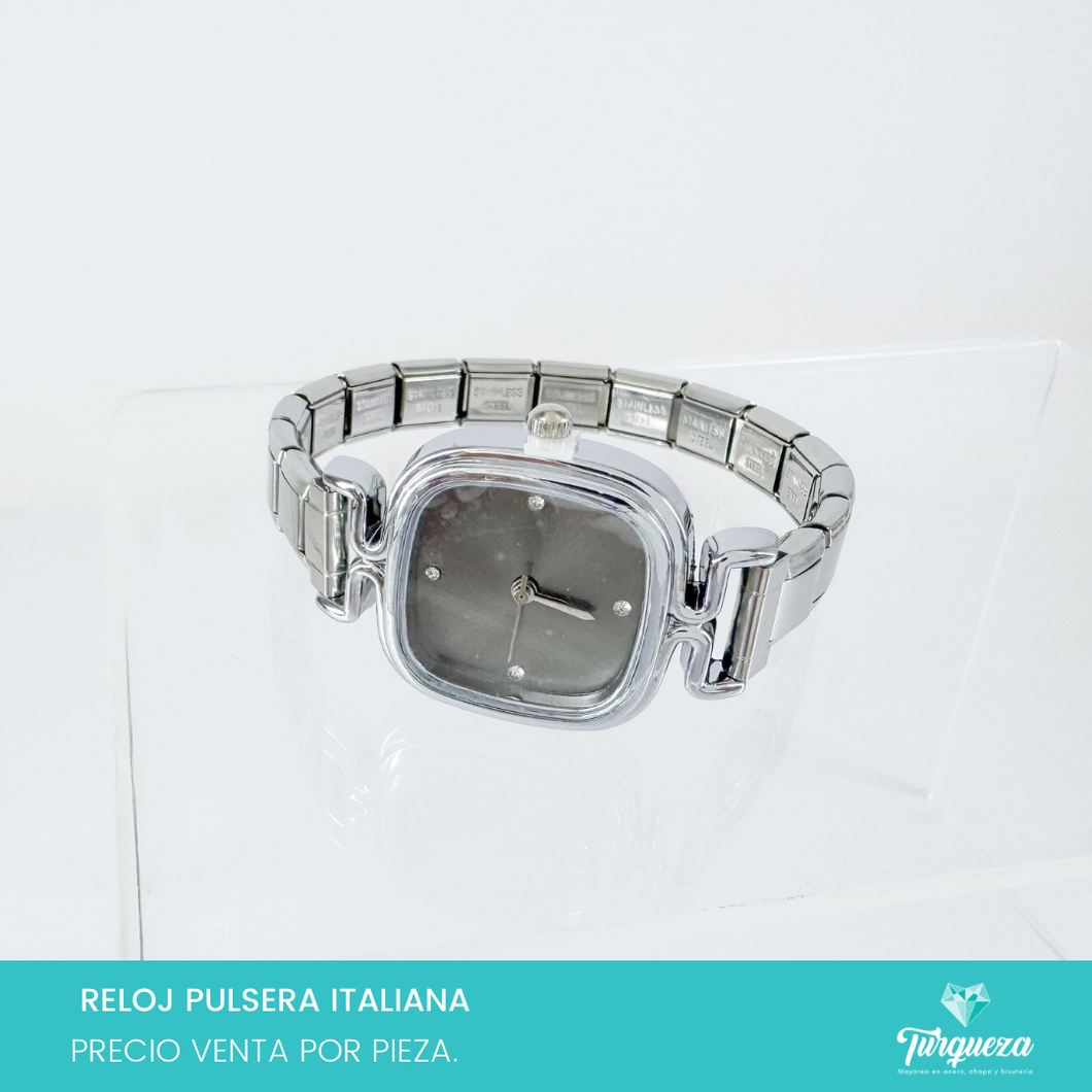 Reloj Gris Obscuro Pulsera Tipo Italiana (Caratula + 14 charms) Acero Inoxidable