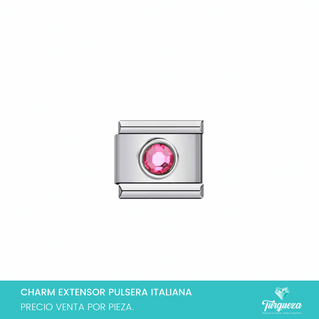 Dije Charm Zirconia Rosa para Pulsera Tipo Italiana Plateado Acero Inoxidable