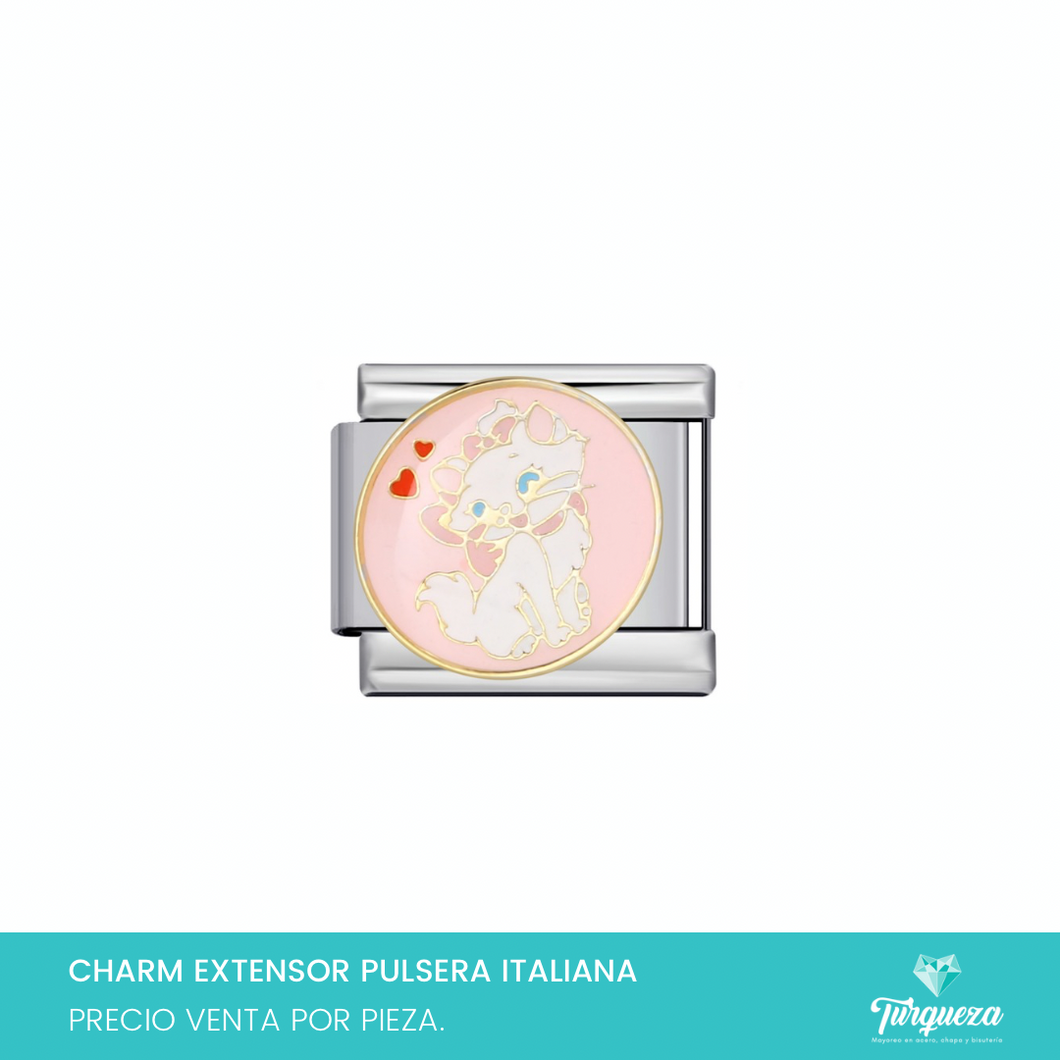 Dije Charm Gato para Pulsera Tipo Italiana Plateado Acero Inoxidable