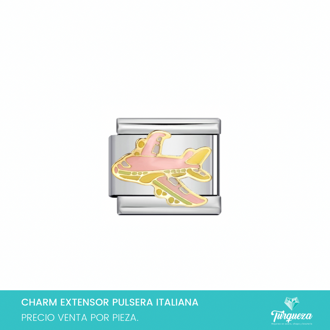 Dije Charm Avion para Pulsera Tipo Italiana Plateado Acero Inoxidable